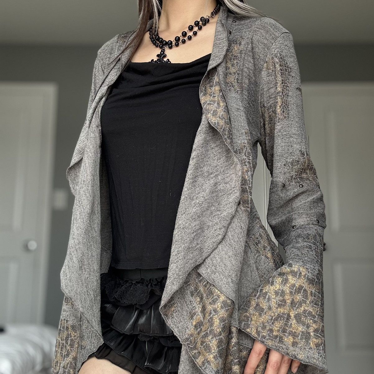 Other Vintage Mischa Leopard Print Gold Studded Ruffle Cardigan Size M / US 6-8 / IT 42-44 - 13 Thumbnail