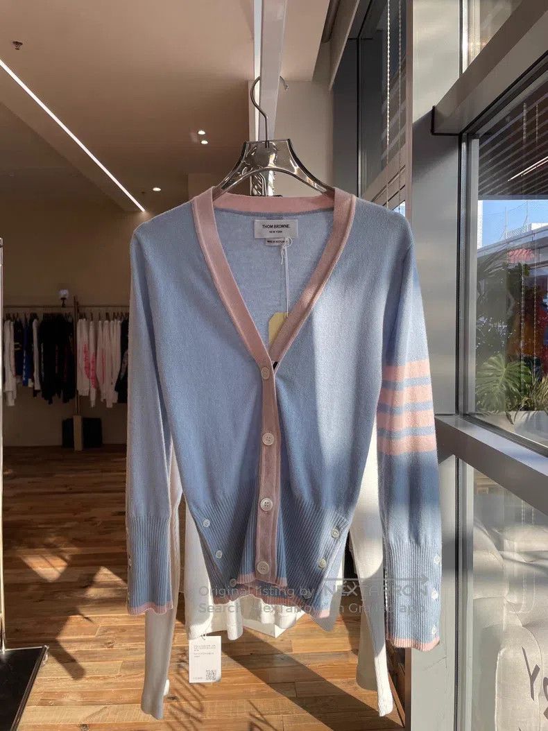 Thom Browne Thom Browne Blue Four Striped Pure Cashmere Cardigan Size XS / US 0-2 / IT 36-38 - 1 Thumbnail
