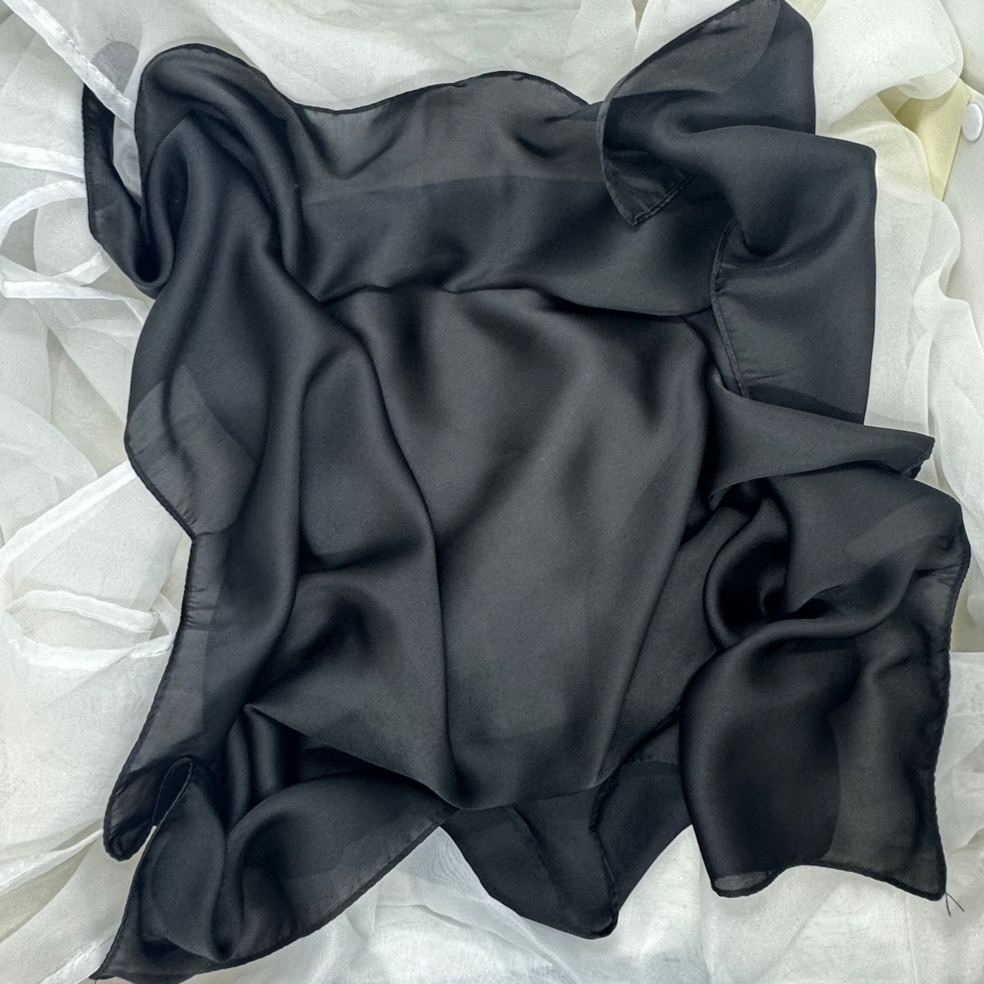 Other ❤️Elegant Bandana Square Silky Soft Scarf BLACK Solid Wrap V Size ONE SIZE - 3 Thumbnail