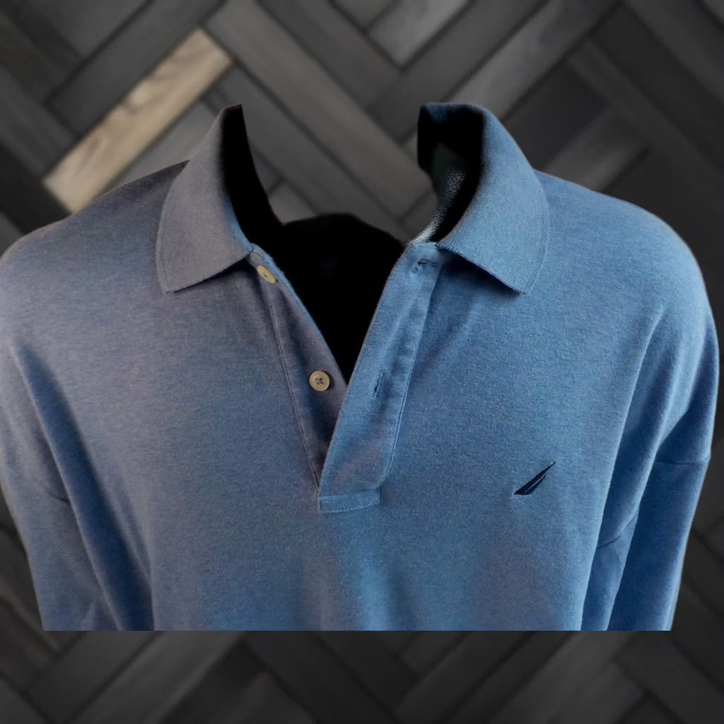 Nautica NAUTICA Long Sleeve Solid Polo Shirt Light Blue 100% Cotton XXL Mens Polo Shirt Navy Logo Size US XXL / EU 58 / 5 - 1 Thumbnail