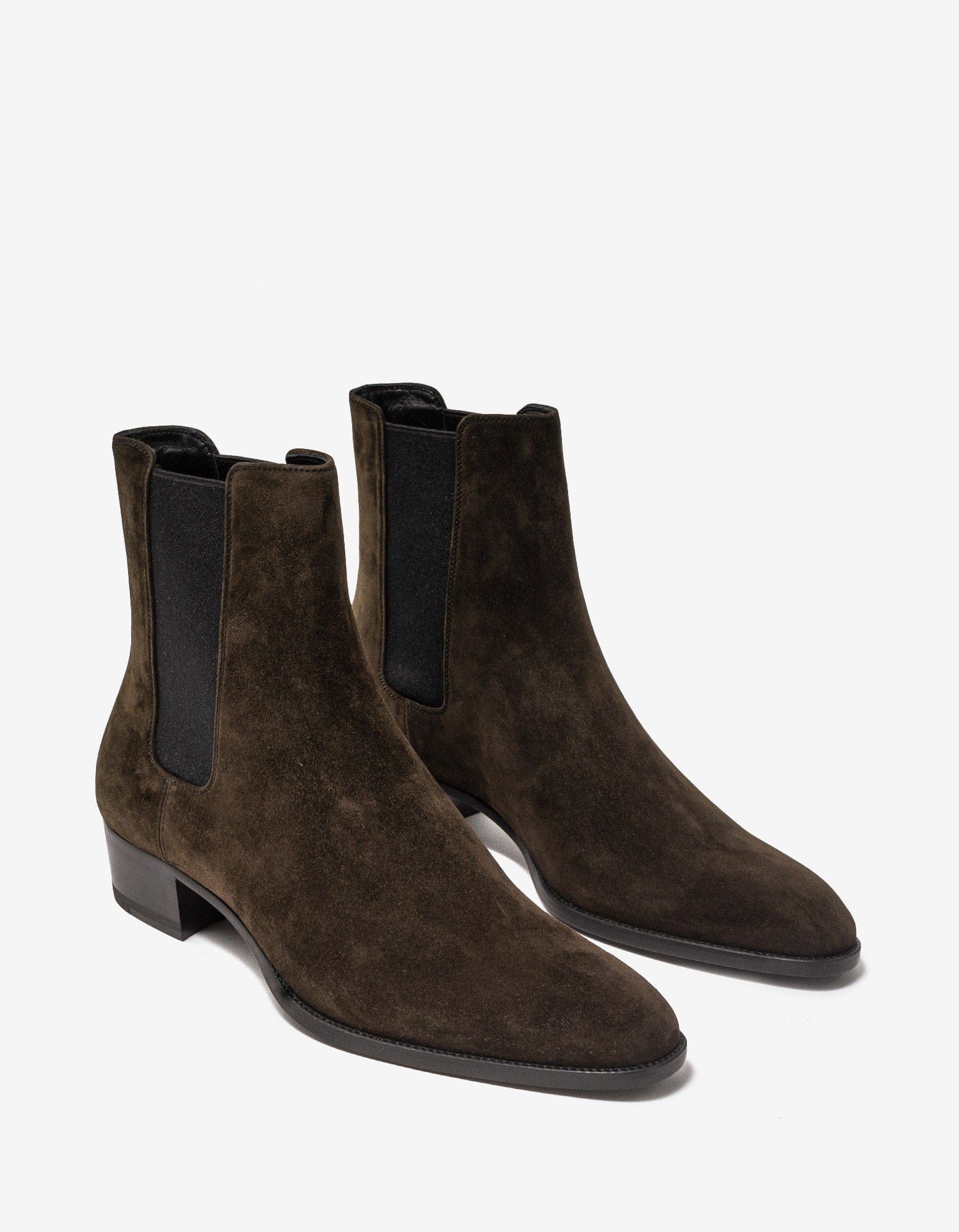 image of Saint Laurent Paris Brown Suede Wyatt Chelsea Boots, Men's (Size 7)