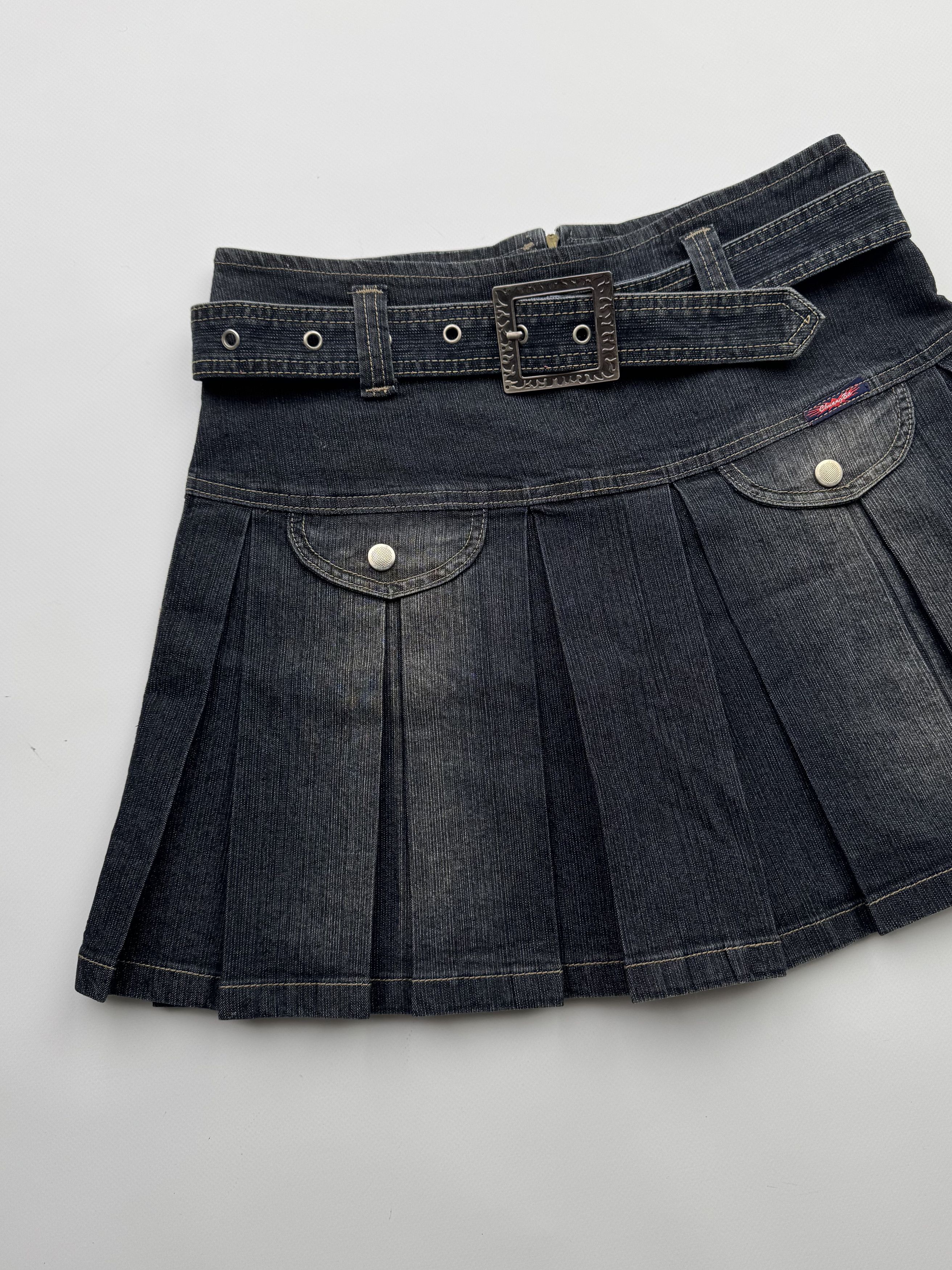 Japanese Brand Vintage Flare Faded Mini Skirt With Belt B192(V398)E2 Size 29" - 2 Thumbnail