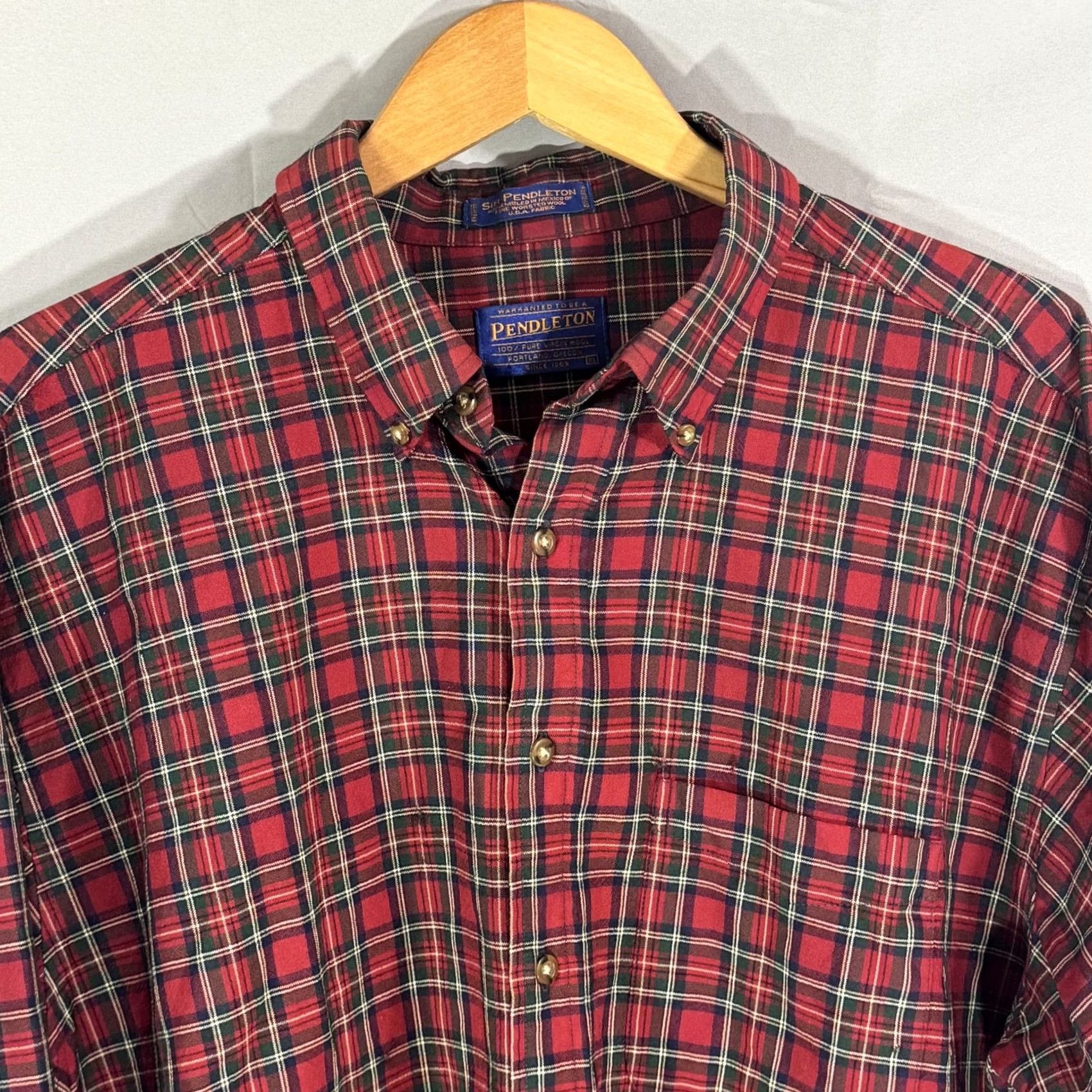 Pendleton VINTAGE Pendleton Shirt Mens XL Red Plaid Button-Down Wool Vintage Style Size US XL / EU 56 / 4 - 3 Thumbnail