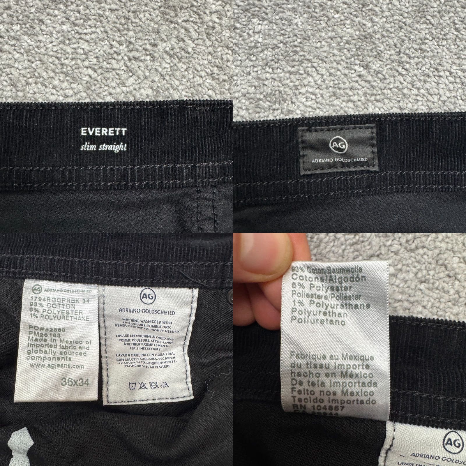 Vintage AG Adriano Goldschmied Slim Straight Leg Corduroy Pants Mens 36x34 Black Cotton Blend Size US 38 / EU 54 - 8 Thumbnail