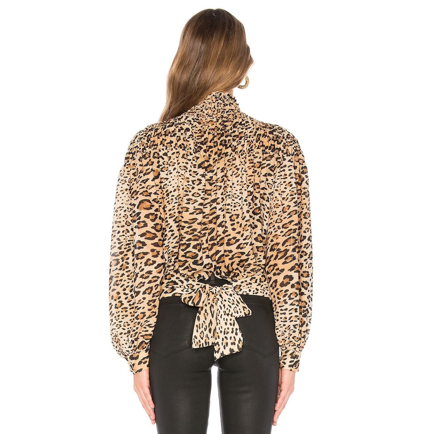 Frame Frame Smocked Cheetah Blouson Blouse Camel Mock Neck Size M Size M / US 6-8 / IT 42-44 - 3 Thumbnail