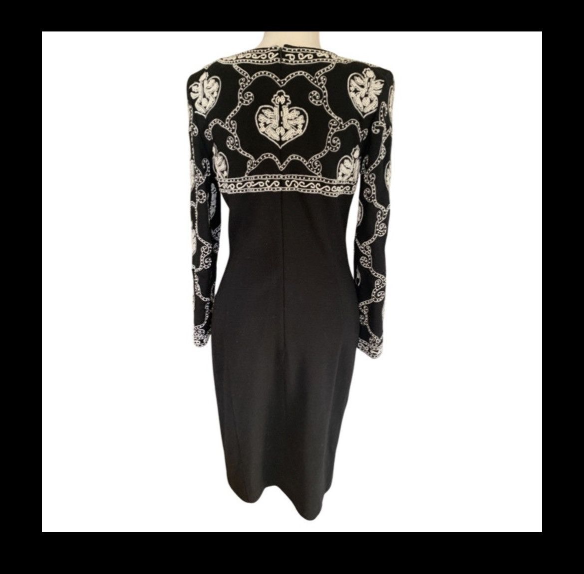 Vintage Vtg Adrienne Vittadini Black Wool Beaded Long Sleeve Dress Size S / US 4 / IT 40 - 3 Thumbnail