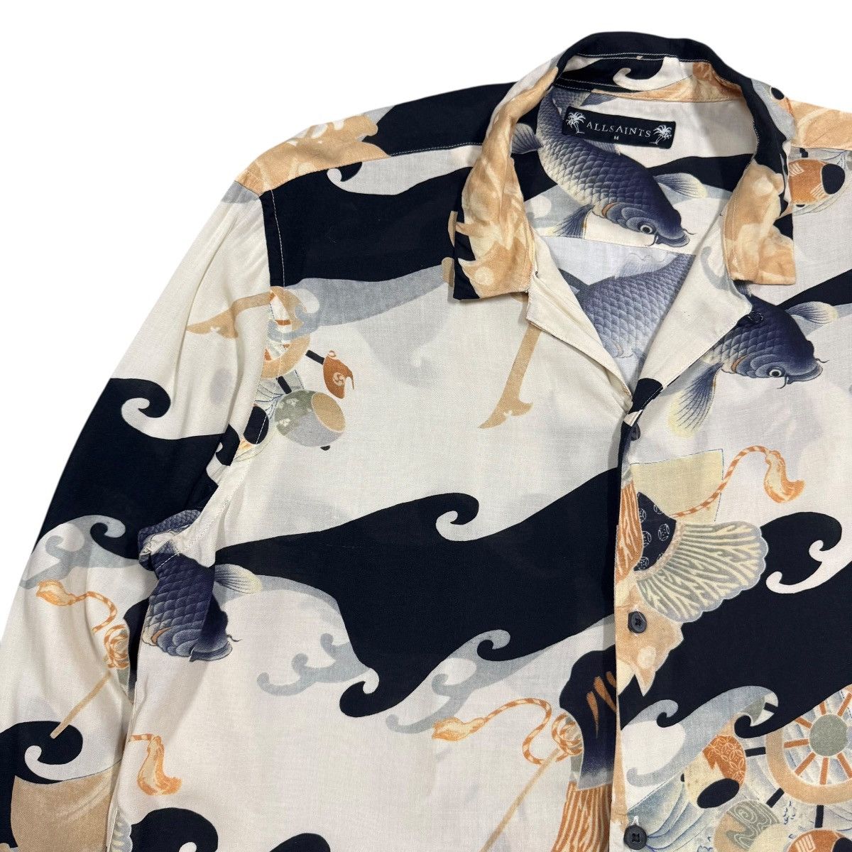 Allsaints All Saint Viscose Rayon Japanese Koi Fish Open Collar Shirt Size US M / EU 48-50 / 2 - 8 Thumbnail