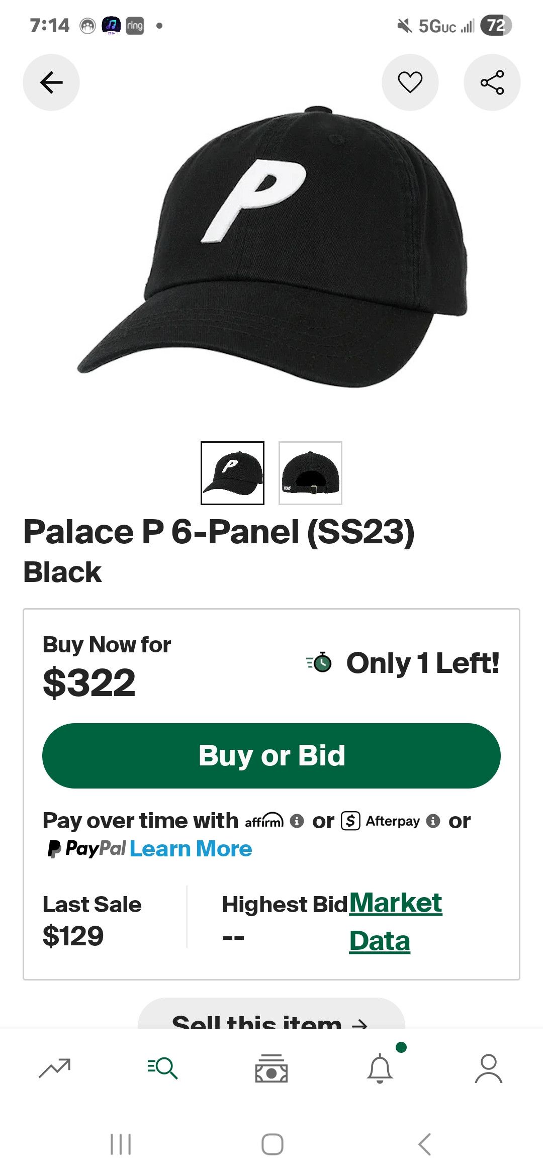 Palace Palace Canvas P-6 6-Panel Cap Size ONE SIZE - 1 Thumbnail