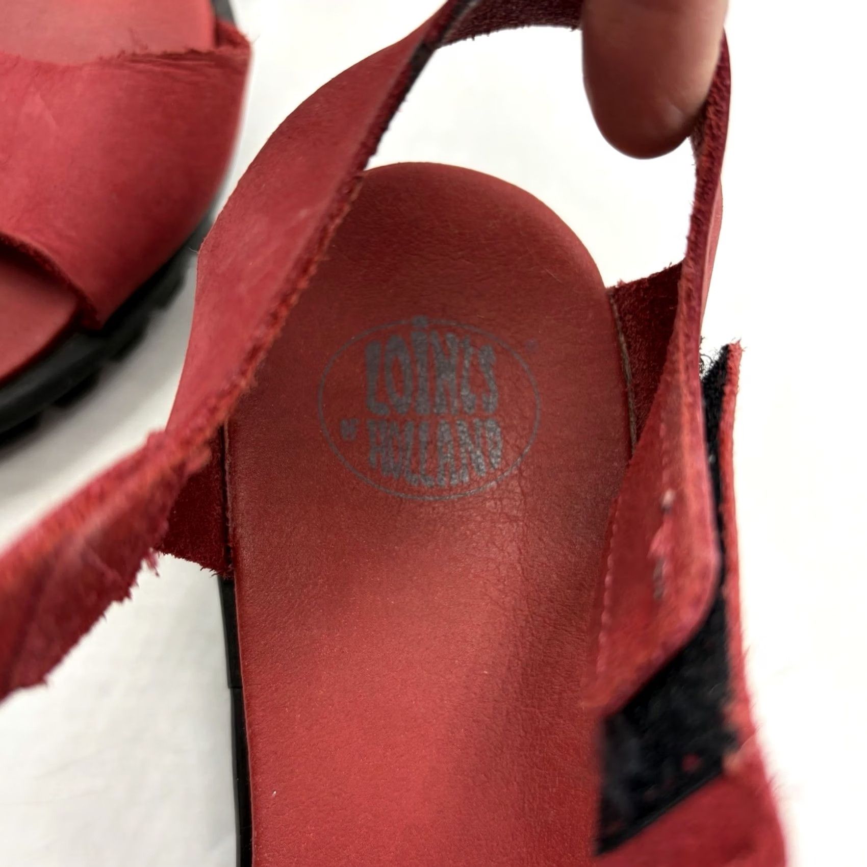 Vintage Loints of Holland Sandals Womens 9 Red Leather Ankle Strap Wedge Sandal Casual Shoes Size US 8 / IT 38 - 5 Thumbnail