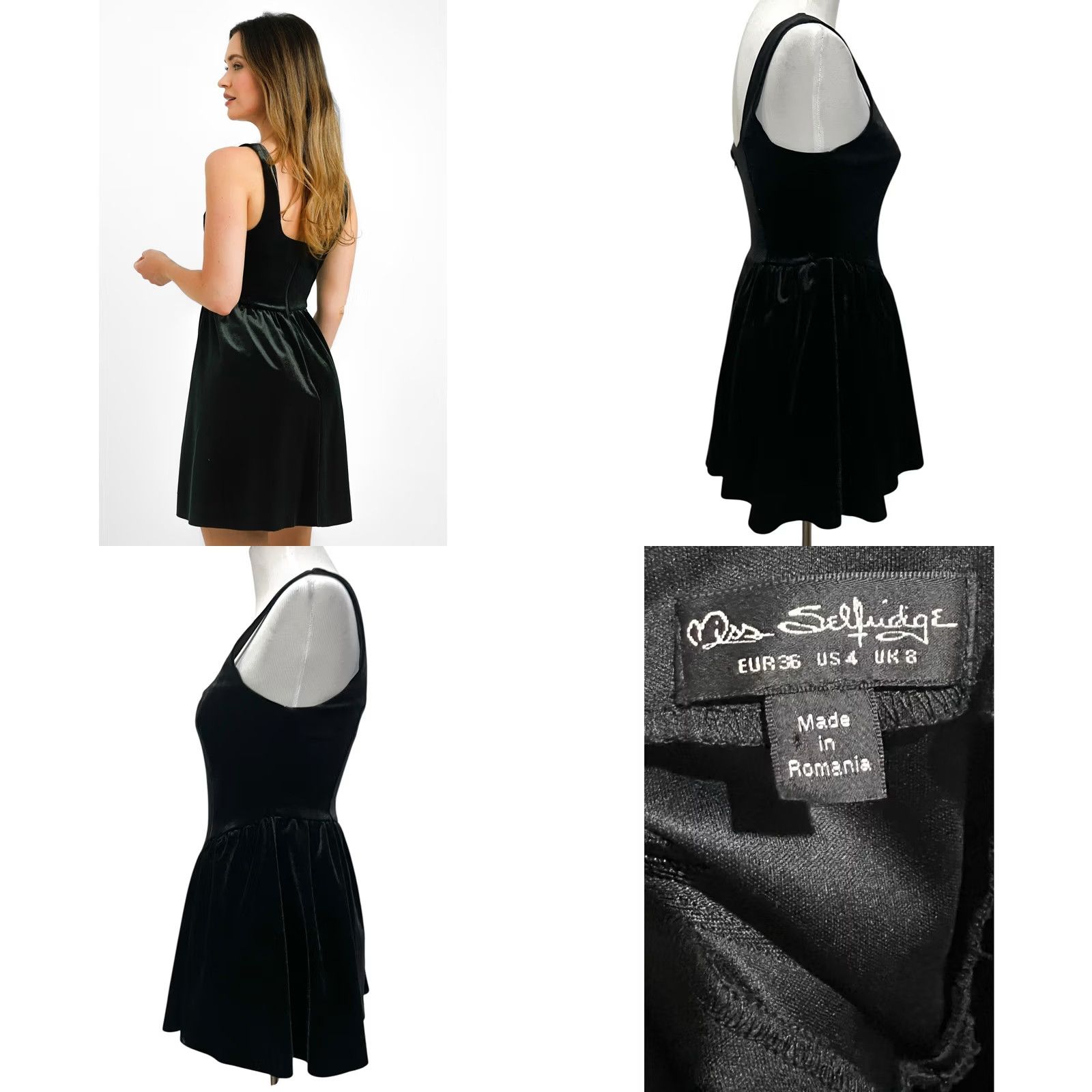 Vintage VINTAGE Miss Selfridge Velvet Mini Dress Black Corset Square Neck Party Dress Date Sz 4 Size S / US 4 / IT 40 - 8 Thumbnail