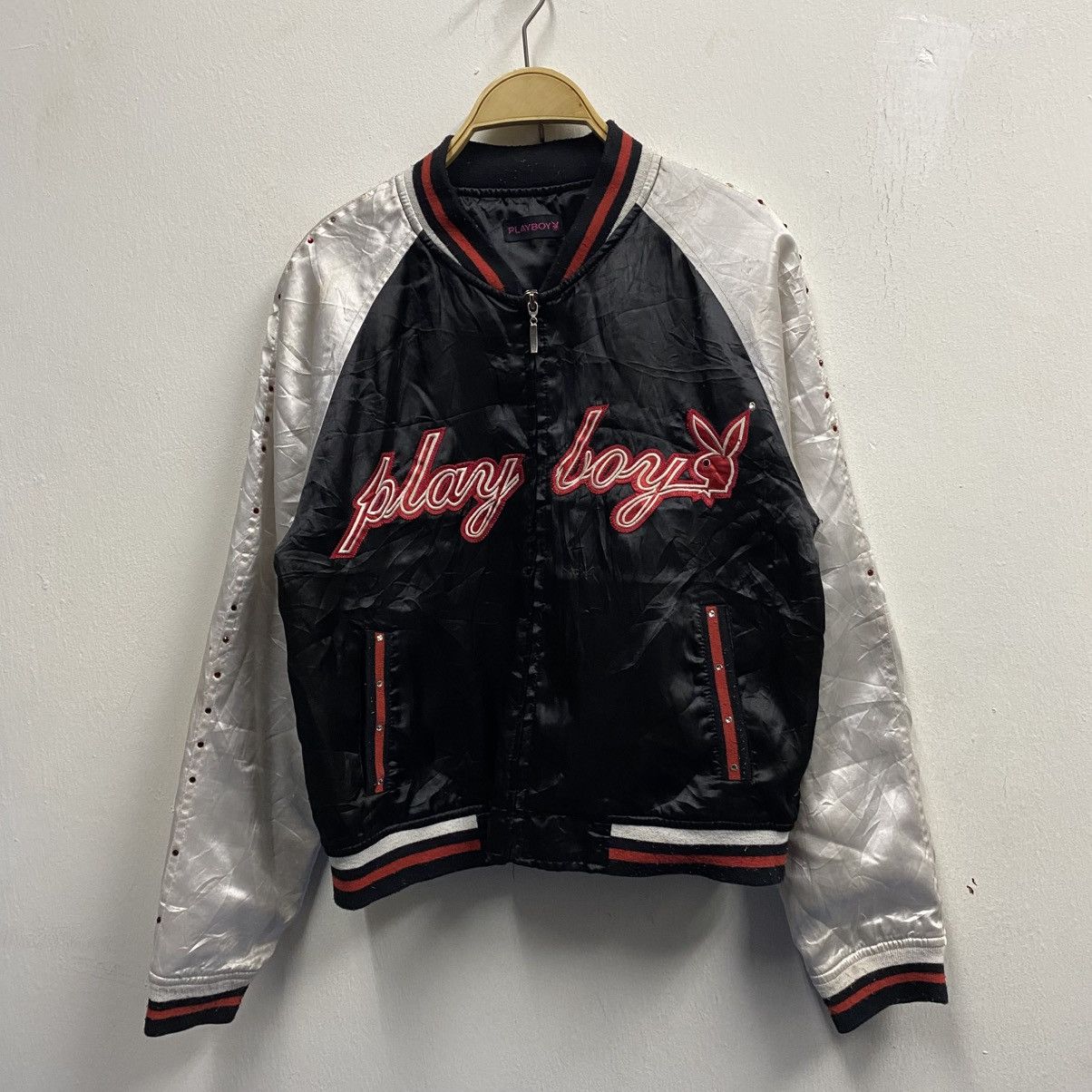 Playboy Y2K Playboy Bunny Satin Bomber Jacket Black Silver Red Size US XS / EU 42 / 0 - 1 Thumbnail