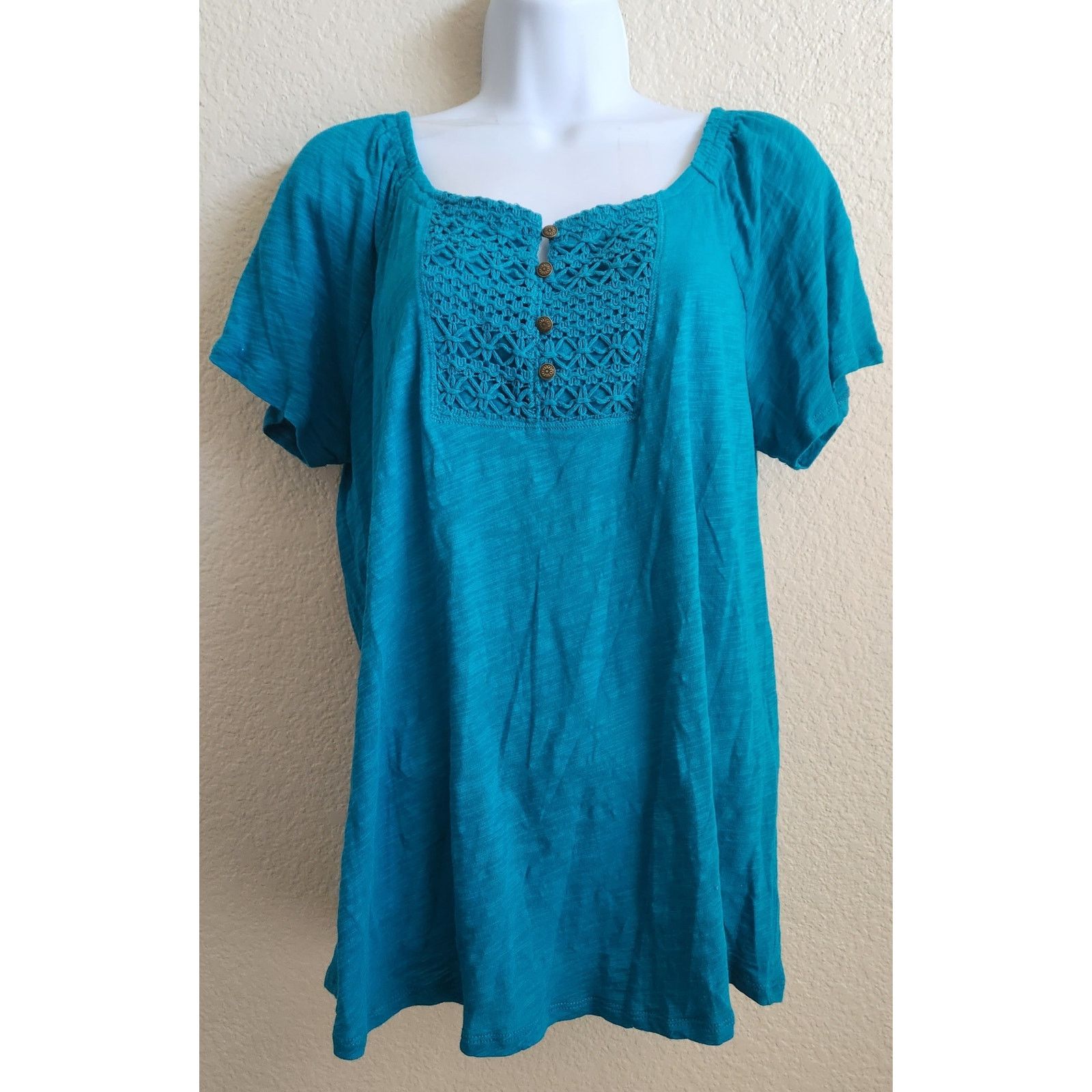 Other Liz Wear Blue Crochet Lace Bodice Insert Top XXL Plus Soft Size XXL / US 16-18 / IT 52-54 - 1 Thumbnail