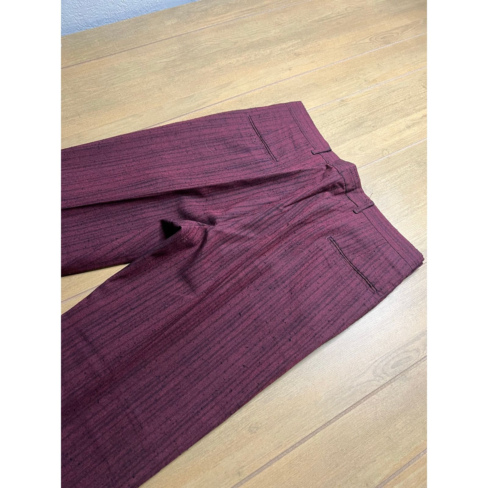 Vintage Vintage 1970s Burgundy Slub Trousers Talon USA Sz 35x31 Size US 35 - 10 Thumbnail