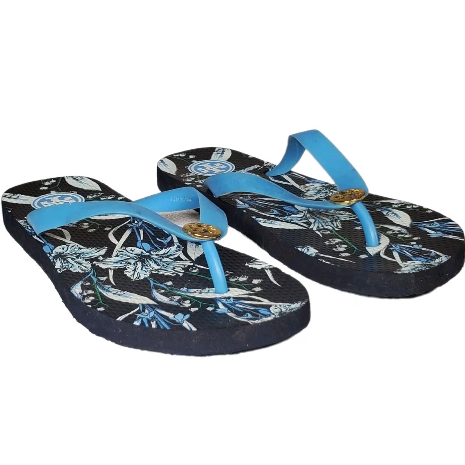 Tory Burch Tory Burch Thin Flip Flop Sandals Floral Print Gold Logo Womens US 9 M -Vintage Size US 9 / IT 39 - 2 Thumbnail