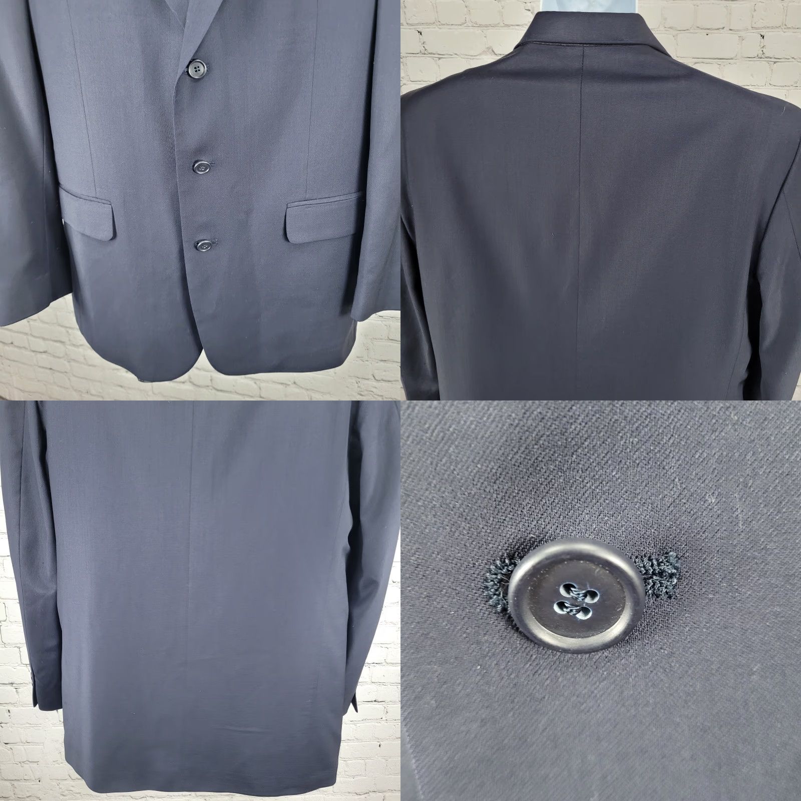Oleg Cassini Oleg Cassini Navy 100% Wool 3 Button Ventless Notch Blazer Sport Coat 42L Size 42R - 8 Thumbnail