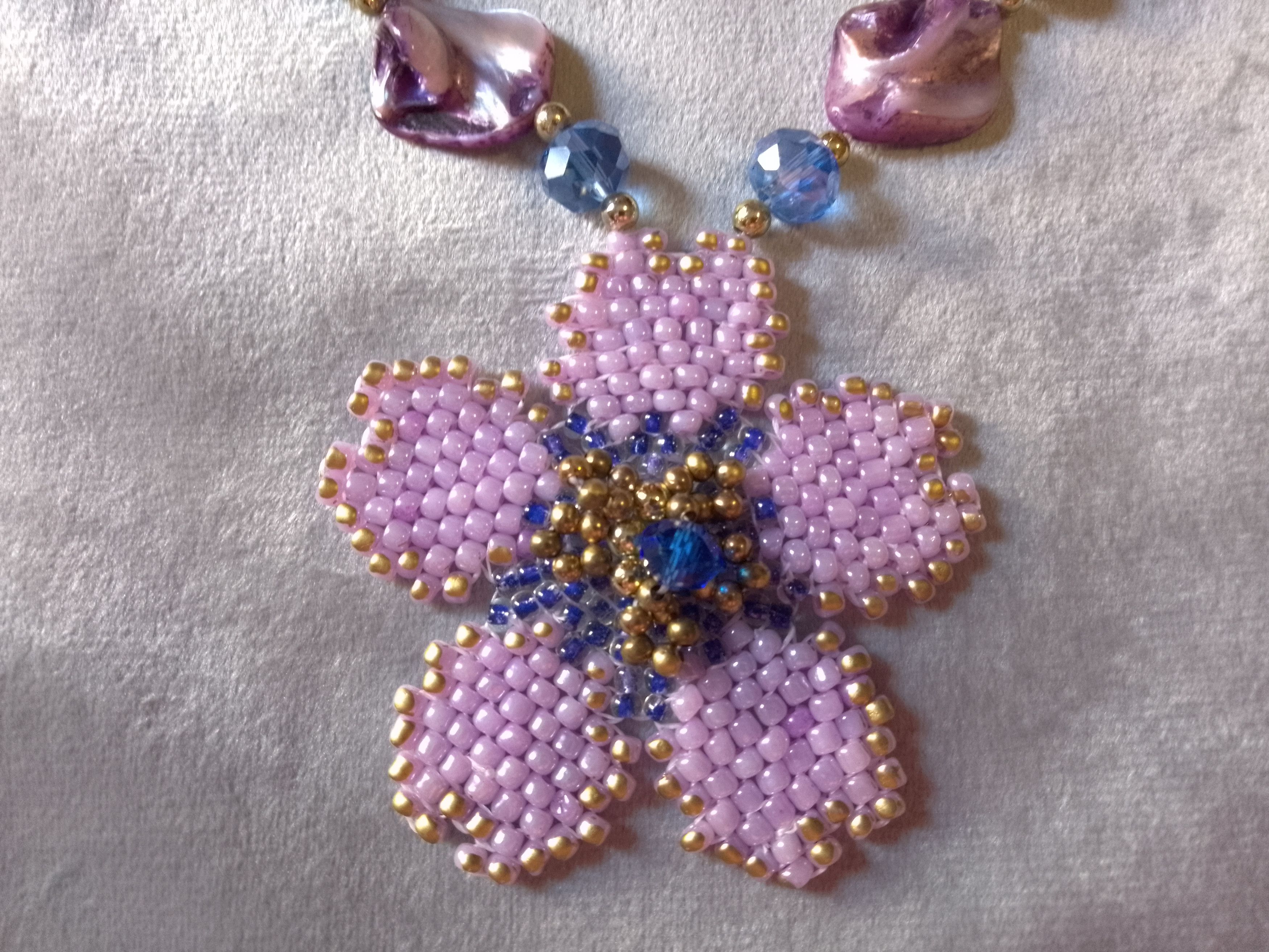 Handmade Necklace Flower Pendant Mother of Pearl Earrings Vintage Size ONE SIZE - 5 Thumbnail