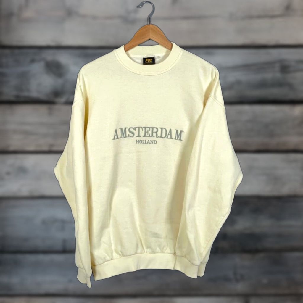 Vintage VINTAGE Amsterdam Holland Sweatshirt Adult Large Pale Yellow Embroidered Crewneck Mens Regular Logo Graphic Print 90s Retro Countries Size US L / EU 52-54 / 3 - 1 Thumbnail