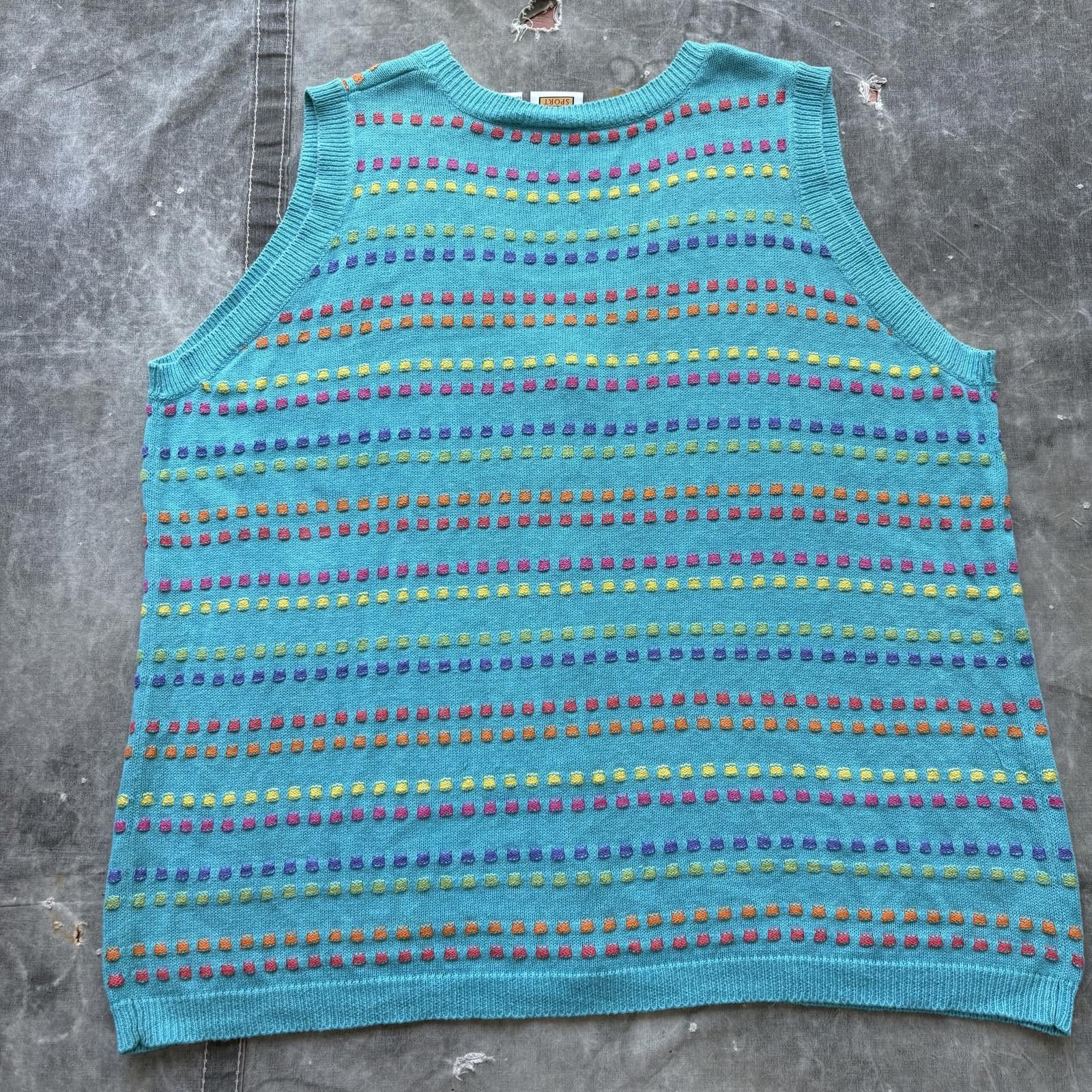 Vintage Vintage 90s Turquoise Embroidered Dots Sweater Cardigan Vest Size XXL / US 16-18 / IT 52-54 - 6 Thumbnail