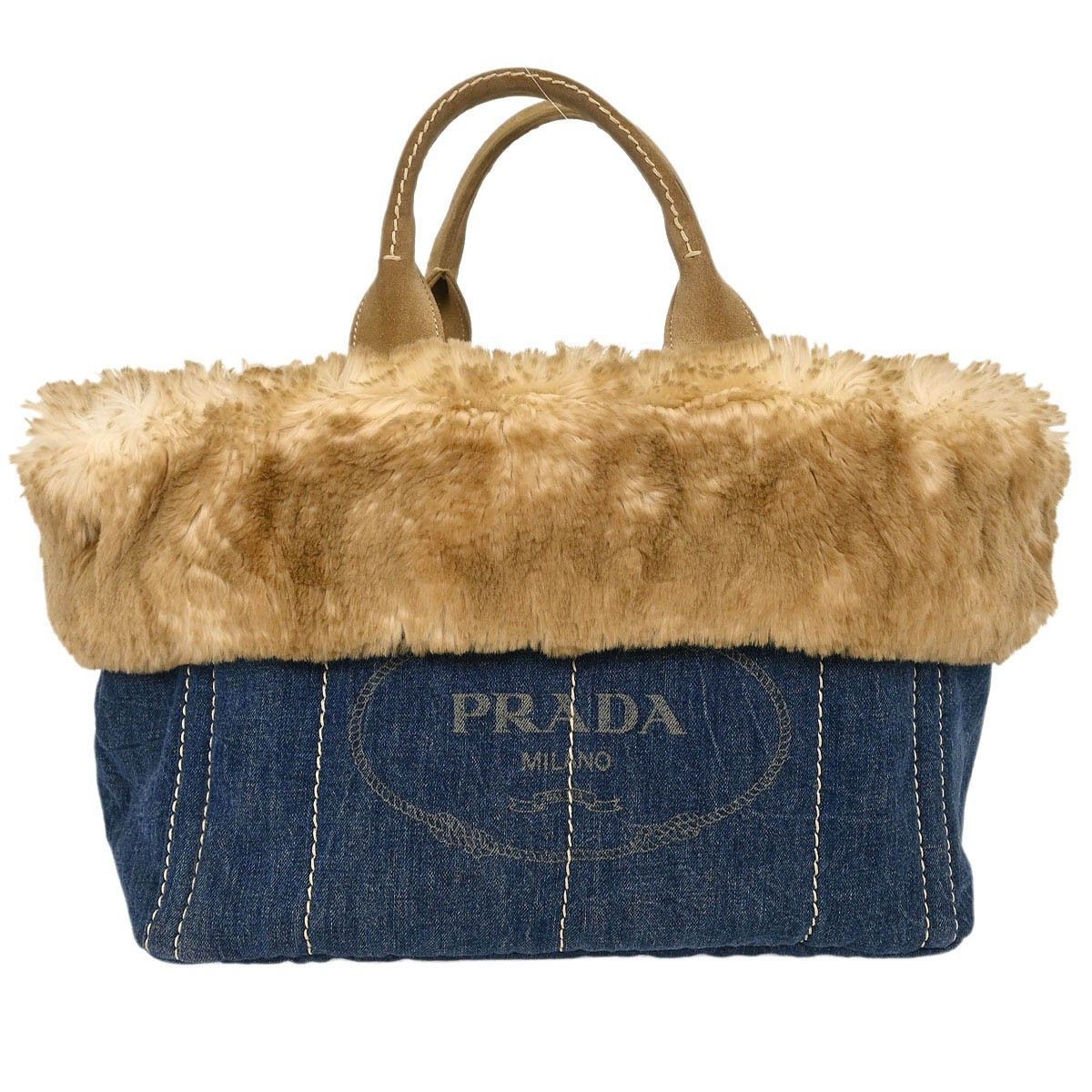 Prada Prada Canapa Tote Denim and Fur Size ONE SIZE - 1 Thumbnail
