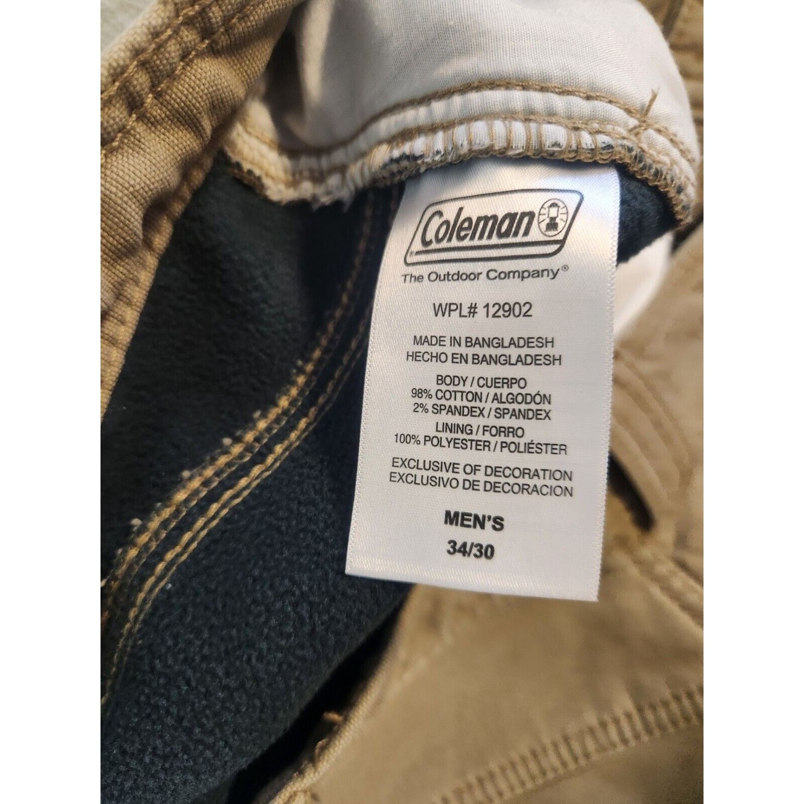 Coleman Coleman Pants Mens 34x30 Khaki Tan Fleece Lined Warm Stretch Size US 34 / EU 50 - 10 Thumbnail