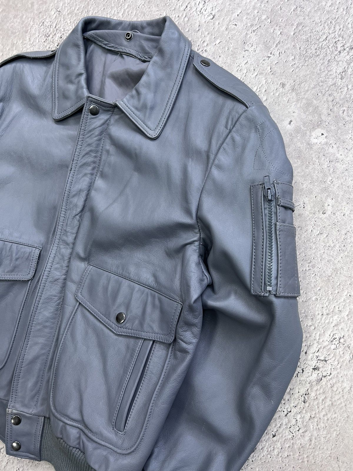 Genuine Leather × Japanese Brand Vintage Grey Leather y2k Biker AVIATOR Racing Jacket Size US M / EU 48-50 / 2 - 3 Thumbnail