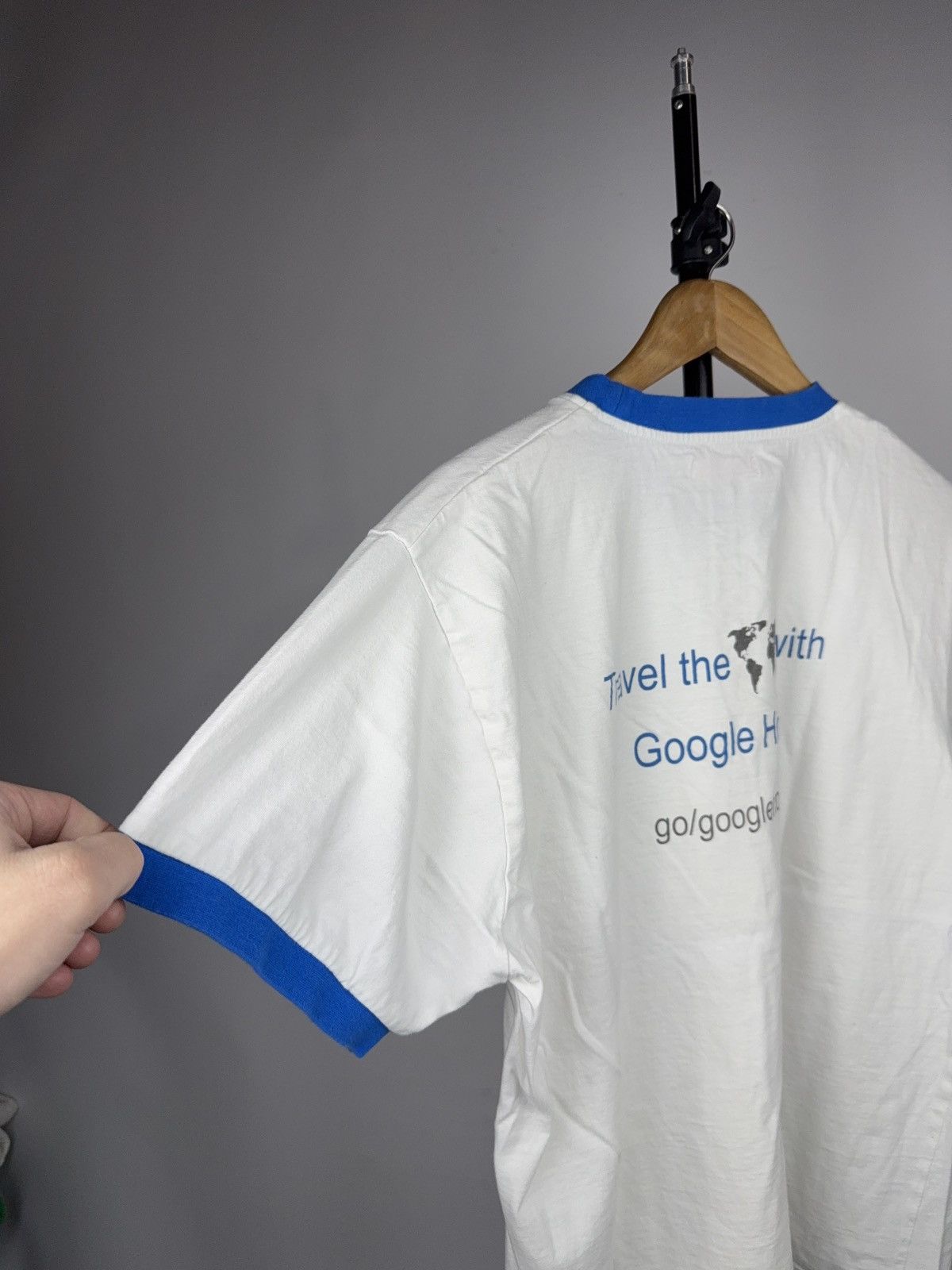 Vintage 00s Retro Google Host Promo Ringer T-Shirt Travel the World Size US S / EU 44-46 / 1 - 12 Thumbnail