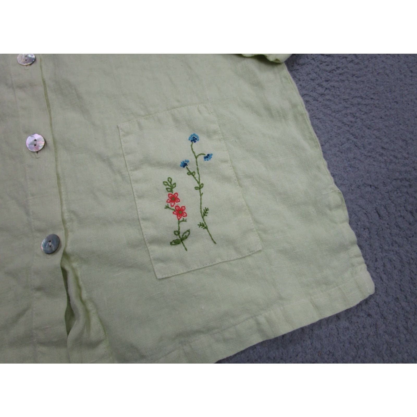 Marcs VINTAGE Hot Cotton Shirt Women Button-Up Tunic Linen Embroidered Green Small Long Sleeve Collared Oversized Bohemian Lagenlook Button Size S / US 4 / IT 40 - 5 Thumbnail