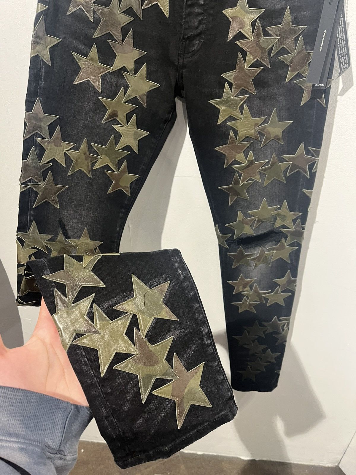 Amiri AMIRI CHEMIST RARE BLACK CAMO LEATHER STARS DENIM Size US 32 / EU 48 - 8 Thumbnail