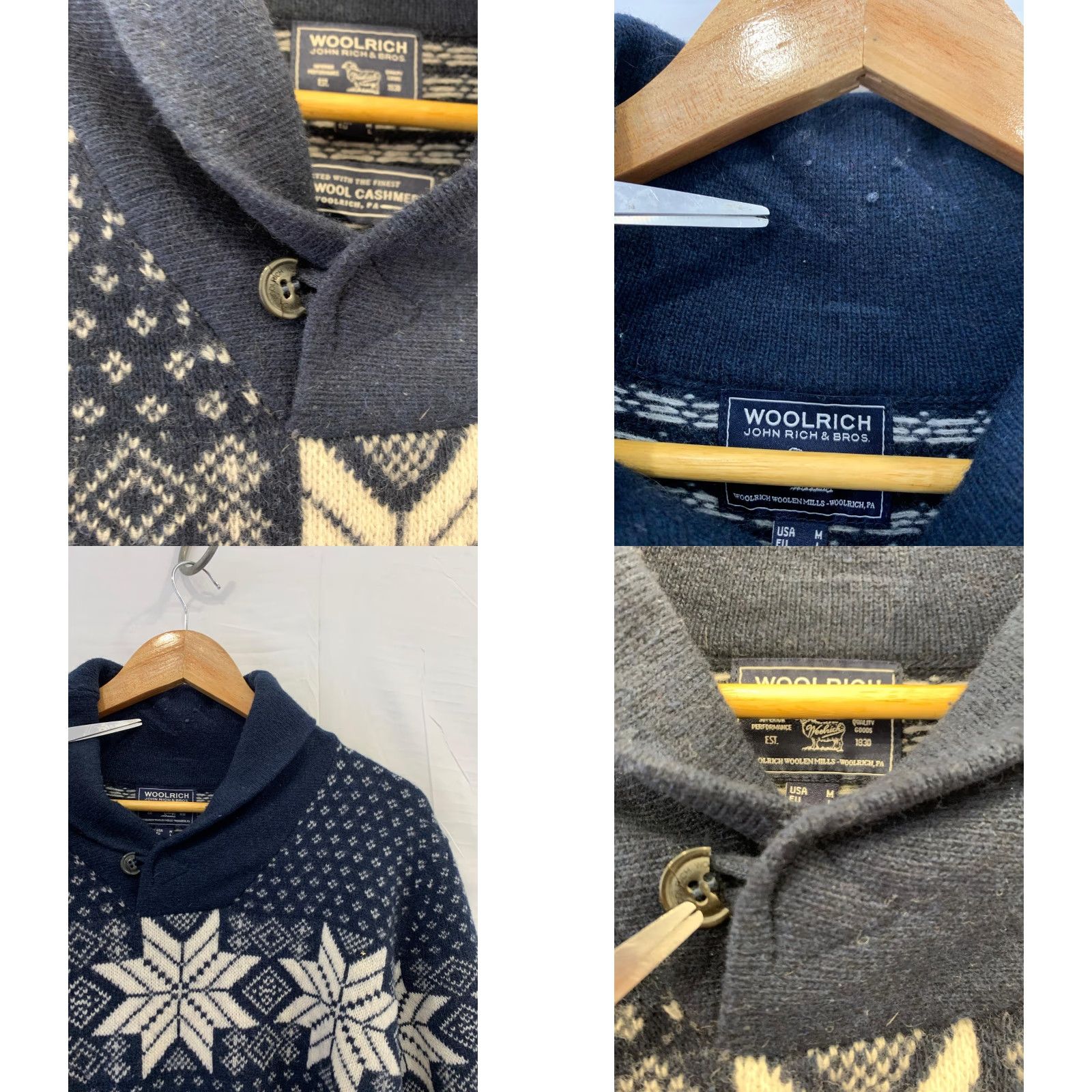 Vintage Woolrich John Rich & Bros Wool Cashmere Nordic Shawl Collar Sweater Mens L Navy Blue / Cream Pullover Knit Wool Cashmere Blend Snowflake Pattern Size US L / EU 52-54 / 3 - 8 Thumbnail
