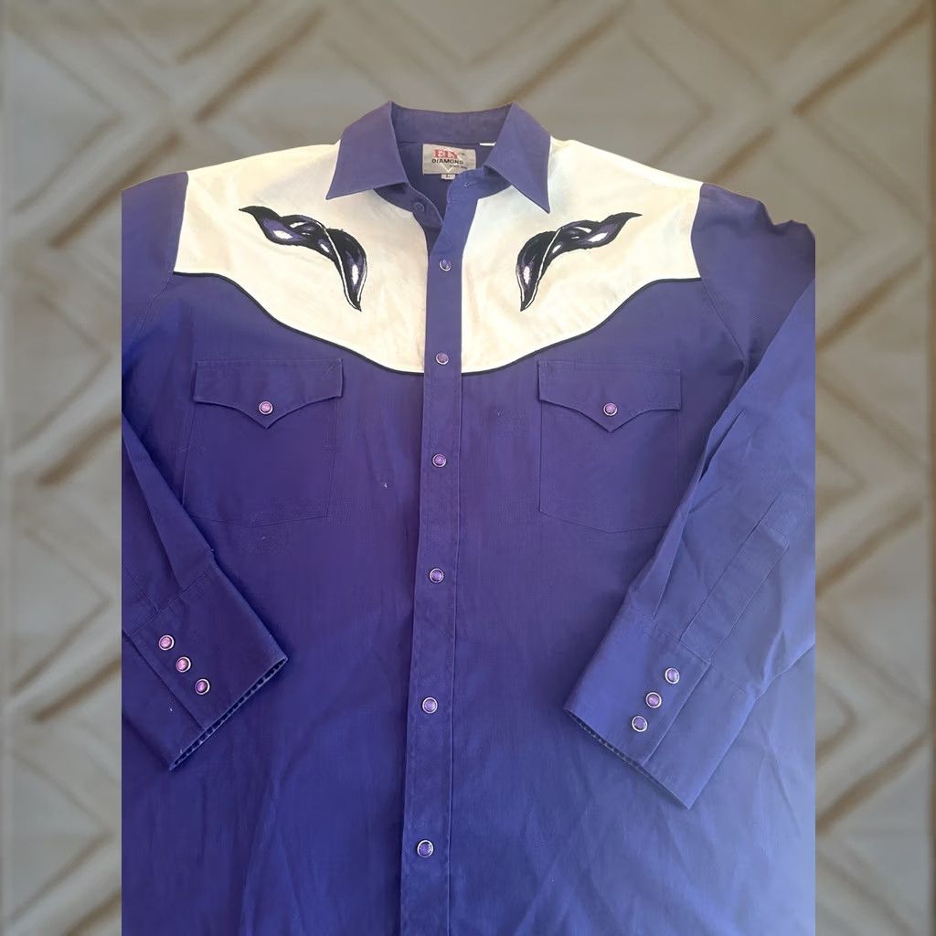 Vintage VINTAGE Pearl Diamond Shirt Mens LG Purple Pearl Snap Western Rodeo Men Size US L / EU 52-54 / 3 - 1 Thumbnail