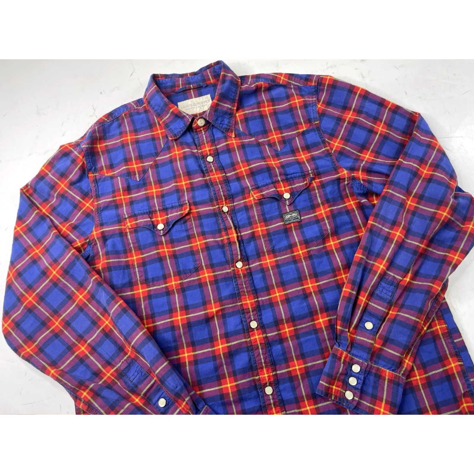 Ralph Lauren Ralph Lauren Denim & Supply Western Pearl Snap Long Sleeve Plaid Shirt Men L Blue Cotton Denim Button-Up Pockets Size US L / EU 52-54 / 3 - 2 Thumbnail