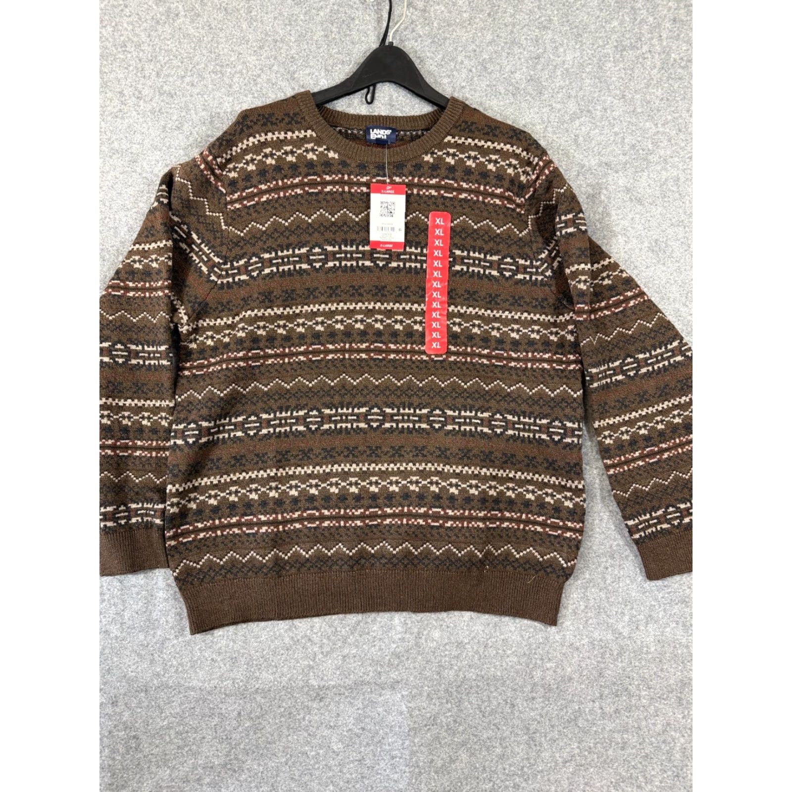 Lands' End Lands' End Sweater Mens XL Brown Fair Isle Long Sleeve Pullover Crew Neck NWT Size US XL / EU 56 / 4 - 3 Thumbnail
