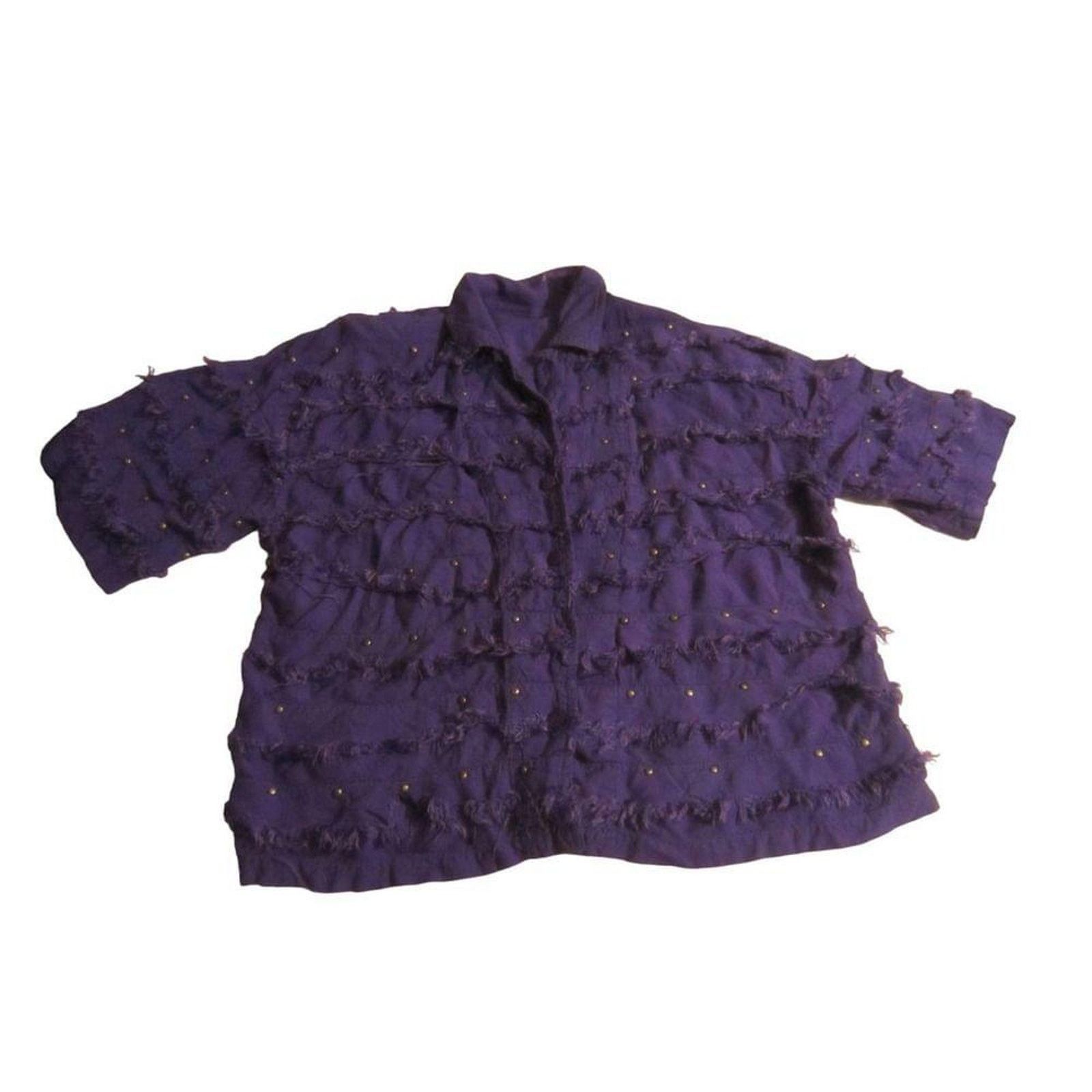 Other Boho Textured Fringe Button Shirt Studded Purple Rayon Top M Size M / US 6-8 / IT 42-44 - 7 Thumbnail