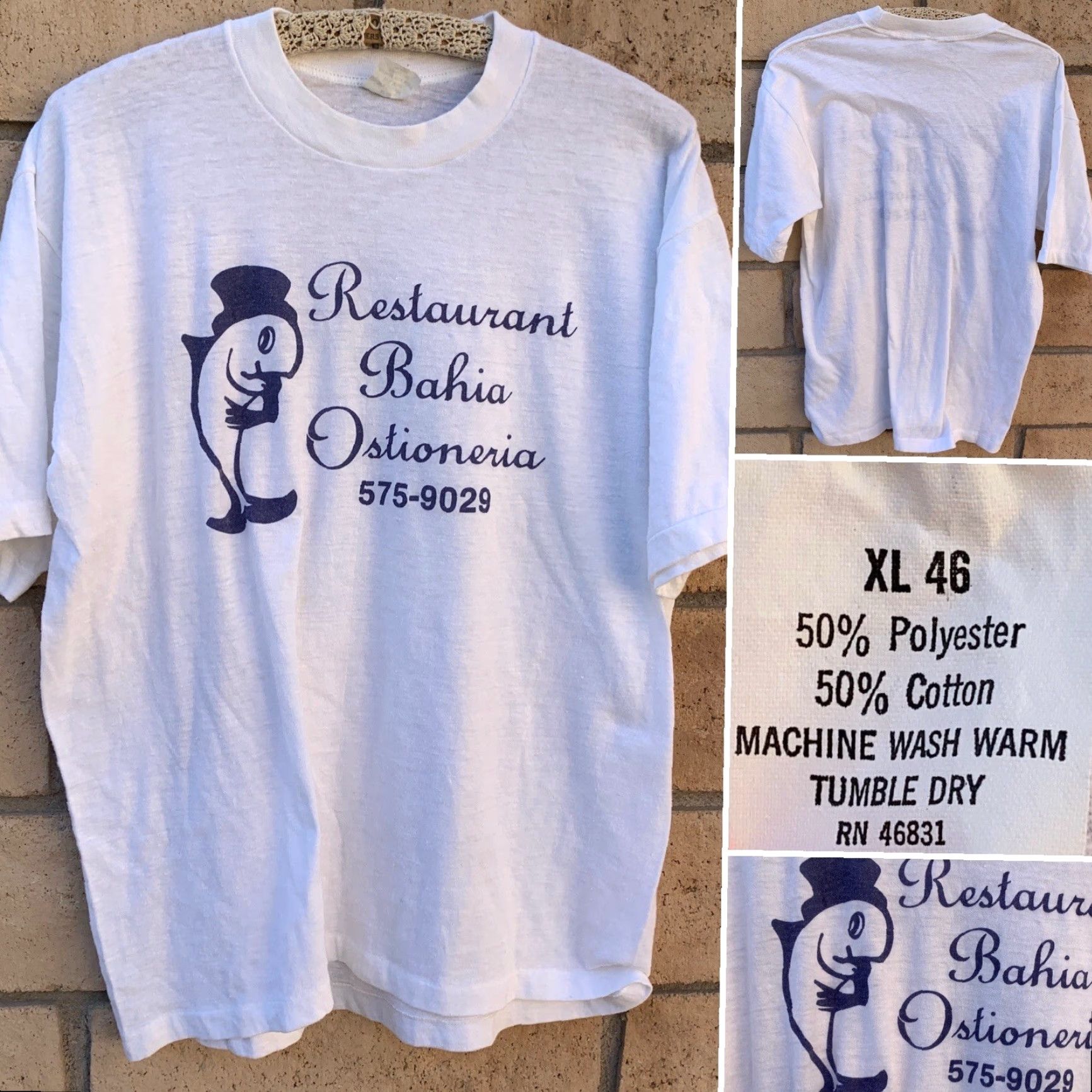Vintage VINTAGE Signal T-Shirt Mens Short Sleeve White 46 XL RN 46831 Restaurant Bahia Ostioneria Fish Single Stitch Size US XL / EU 56 / 4 - 6 Thumbnail