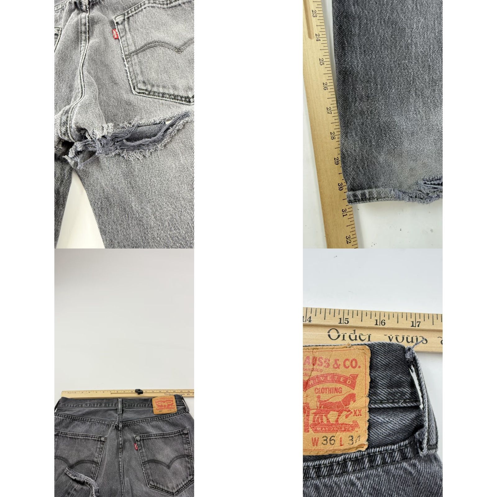 Levi's Levi's 501 Jeans Mens 36x34 Button Fly Distressed Black Gray Crotch Repair Size US 36 / EU 52 - 8 Thumbnail