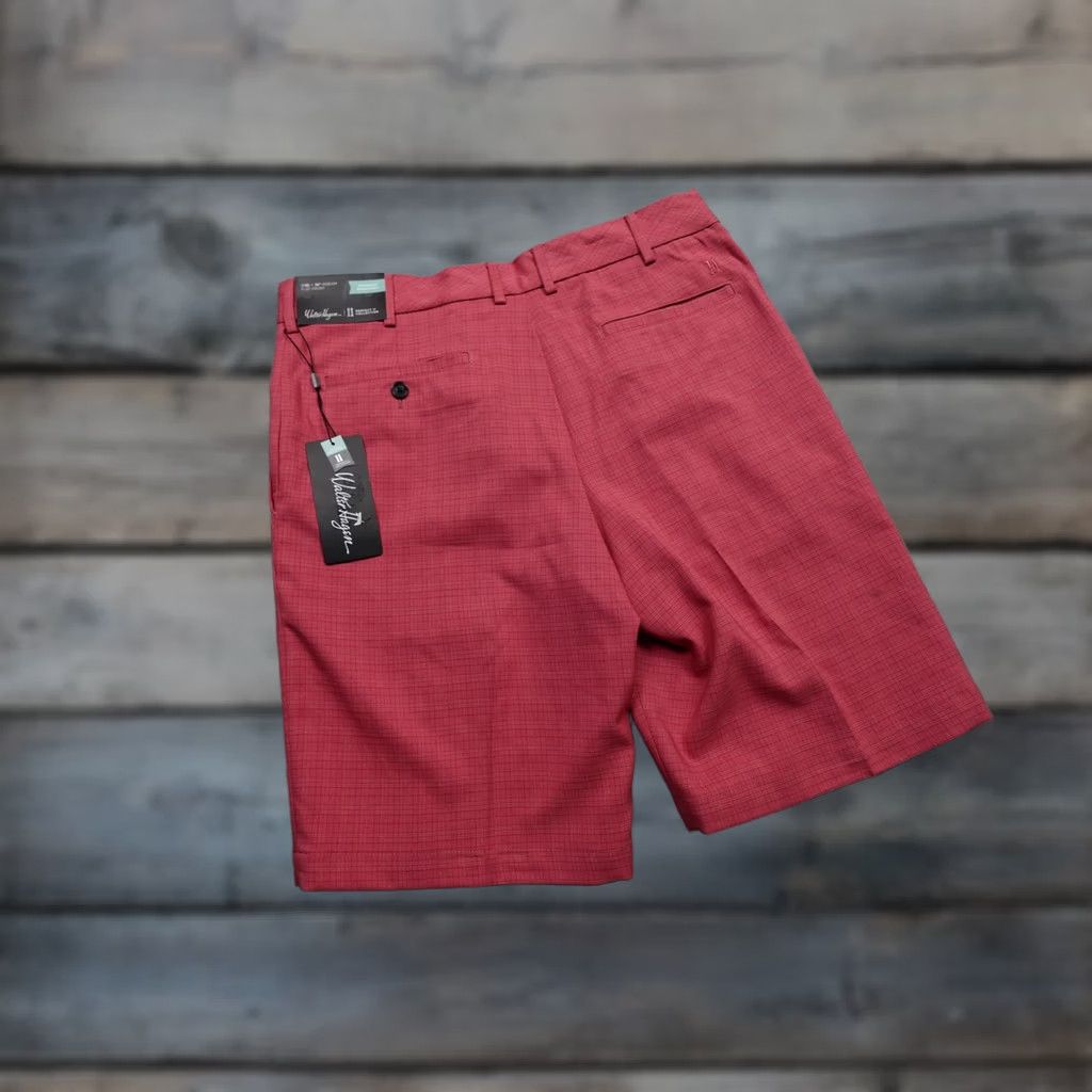 Vintage Walter Hagen Perfect 11 Shorts Mens 35 Pink Plaid Chino Golf 10 Inseam Stretch Size US 35 - 1 Thumbnail