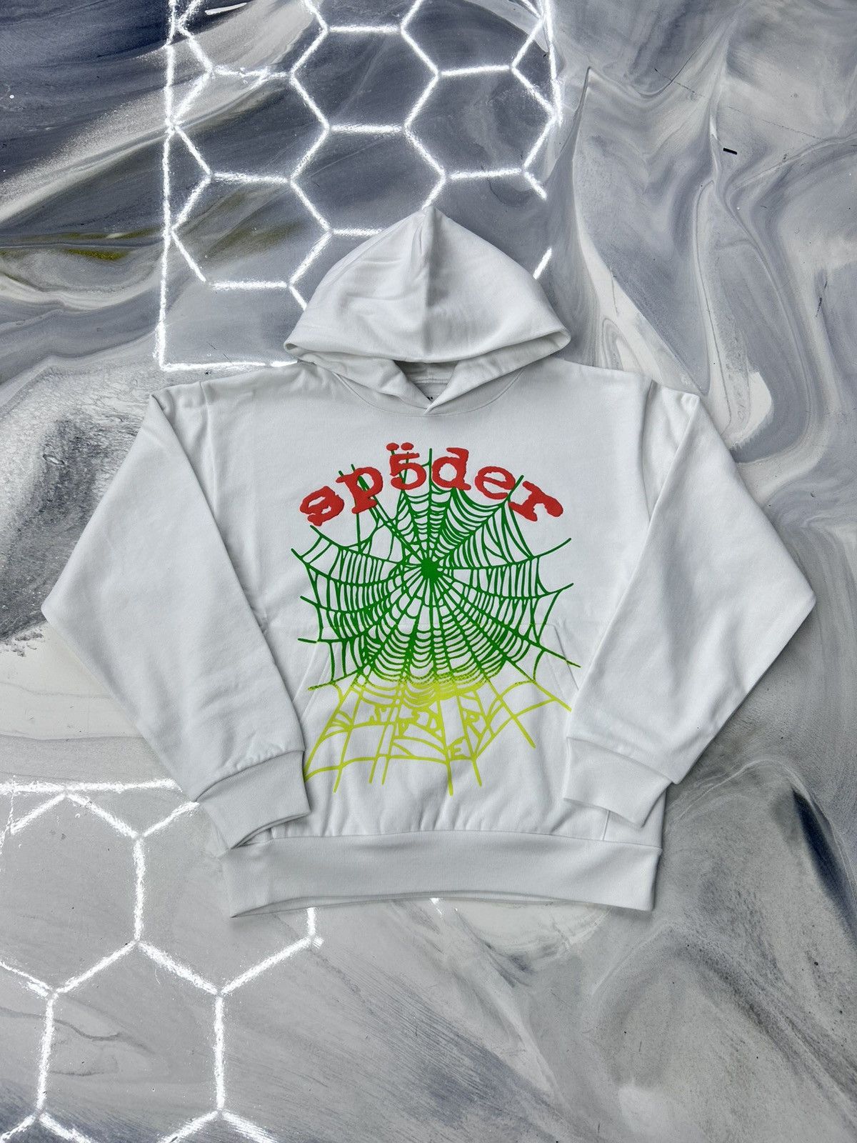 Sp5der Sp5der OG Web V2 Gradient Hoodie White Orange Green Size M Size US M / EU 48-50 / 2 - 1 Thumbnail
