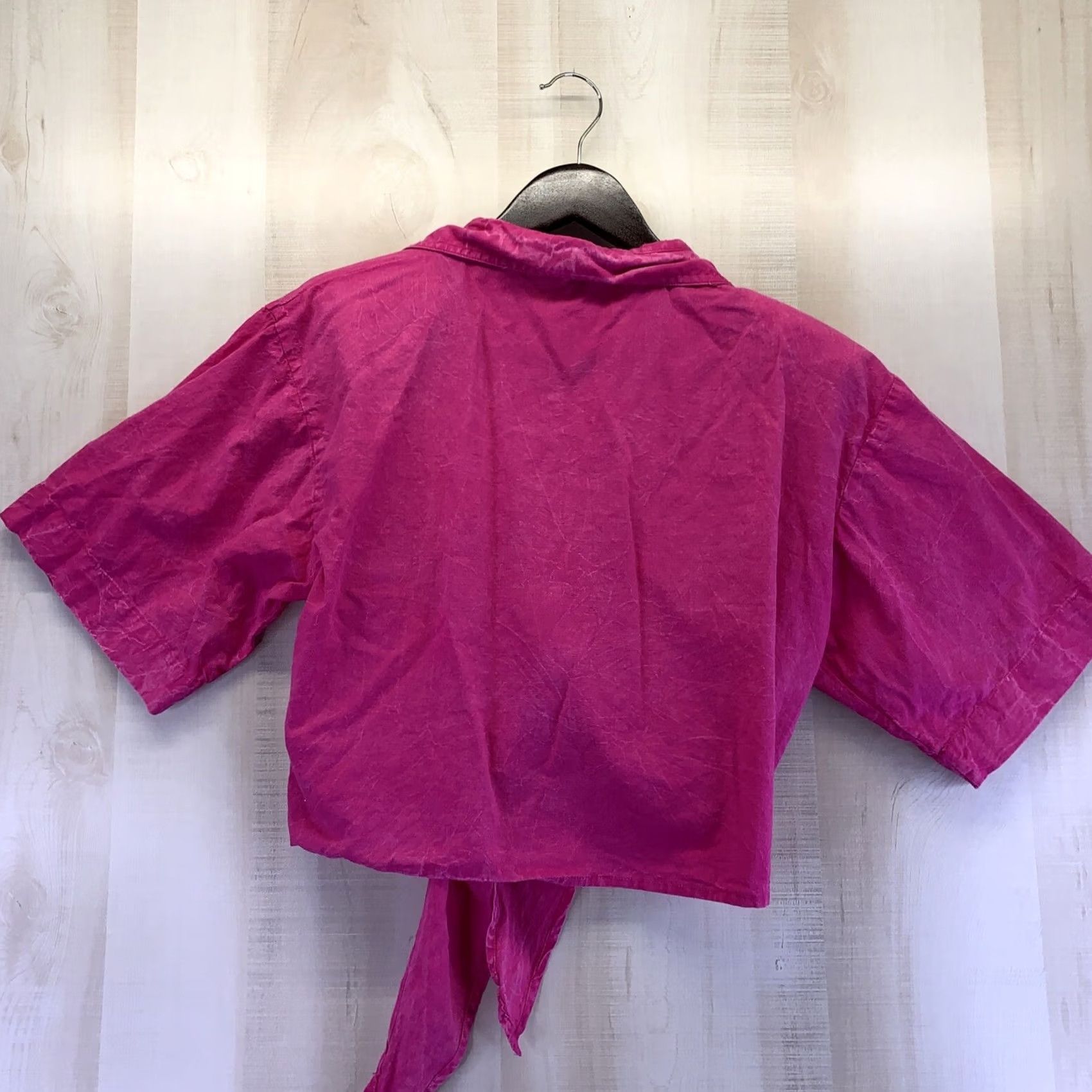 Frame VINTAGE Rame Shirt Womens Crop Tie Front Cotton Top Pink L-7038 1980s 1990s Ladies Size L / US 10 / IT 46 - 4 Thumbnail