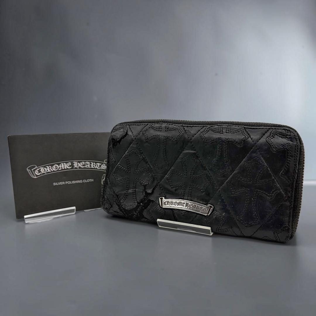 CHROME HEARTS Quilted Cemetery REC F ZIP Round Zipper Wallet