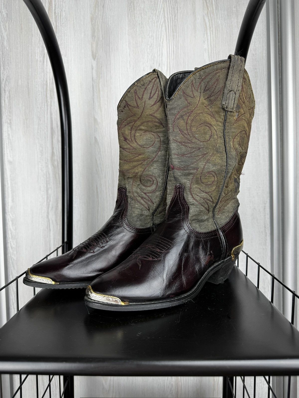 Cowboy Equipment Vintage Cowboy Cossacks USA Brown/Grey Leather Textile Boots Size US 6 / IT 36 - 4 Thumbnail
