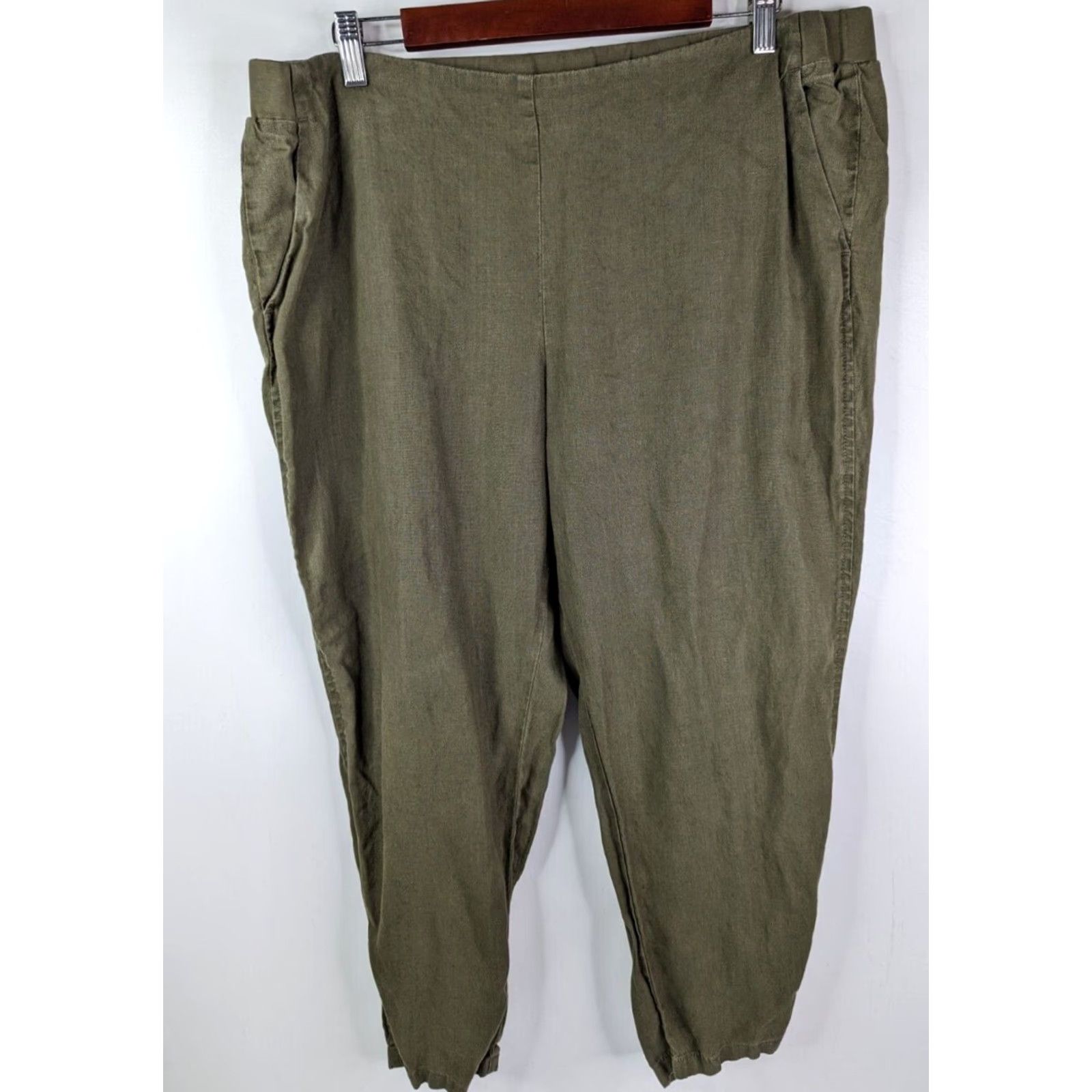 J. Jill VINTAGE J Jill Love Linen Pants Women's XL Olive Green Cropped Pull On Pockets Lagenlook - Mens, Womens Size 40" / US 18 - 2 Thumbnail