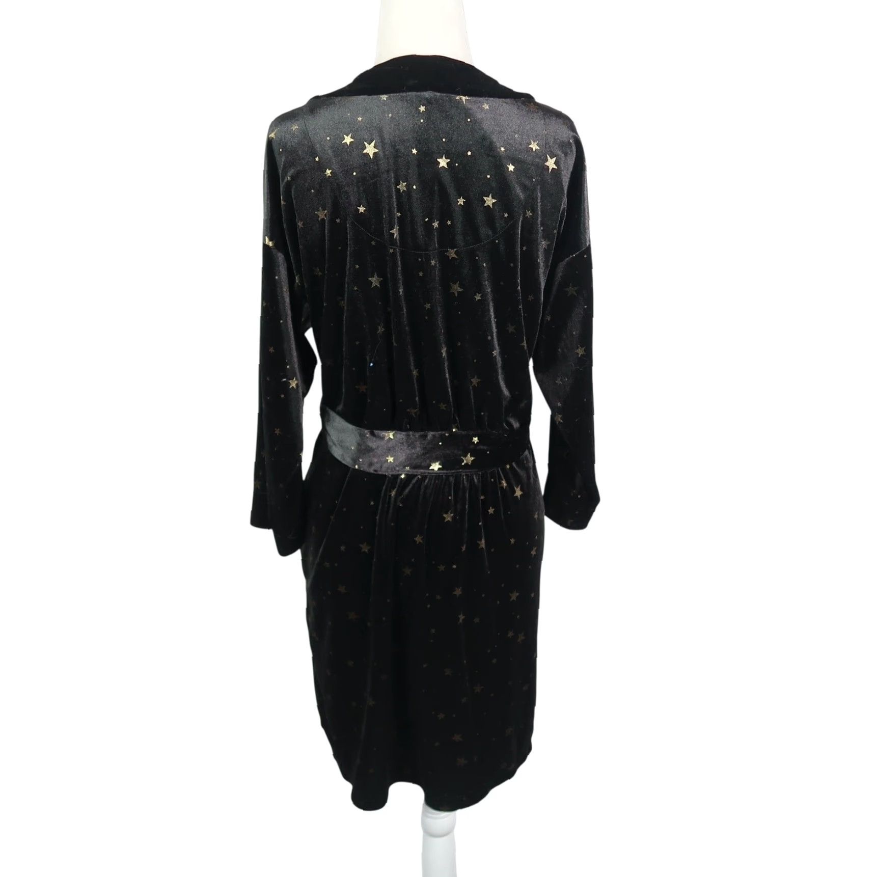 Vintage INC International Concepts Black Velvet Gold Star Robe S Womens Robe Long Sleeve Pockets Stars Holiday Autumn Spring Size ONE SIZE - 4 Thumbnail