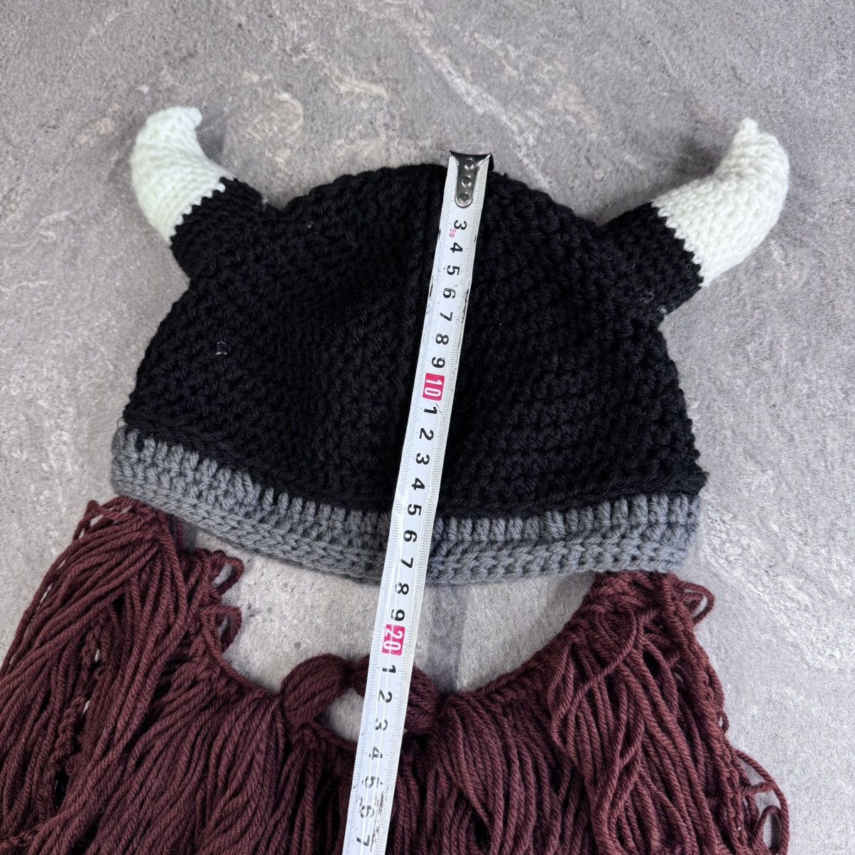 Handmade Beard Knitted Hat with Horns Beard Hat avant garde y2k cap Size ONE SIZE - 6 Thumbnail