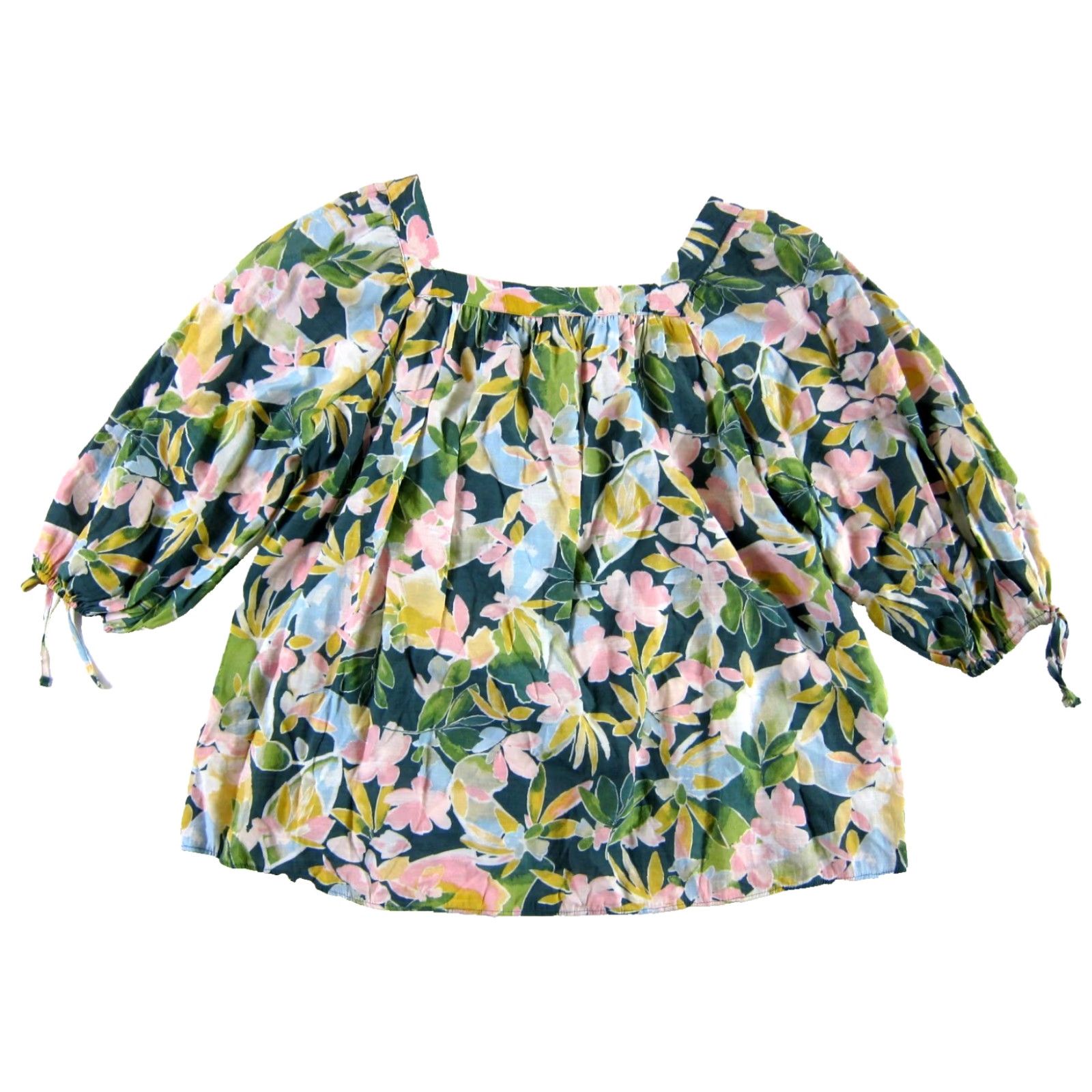 Vintage LC Lauren Conrad Blouse Tunic 3/4 Sleeve Floral XL Womens Green Pink Yellow Rayon Polyester Blouse Tunic 90s Bohemian Peasant - Mens/Womens Size XL / US 12-14 / IT 48-50 - 2 Thumbnail