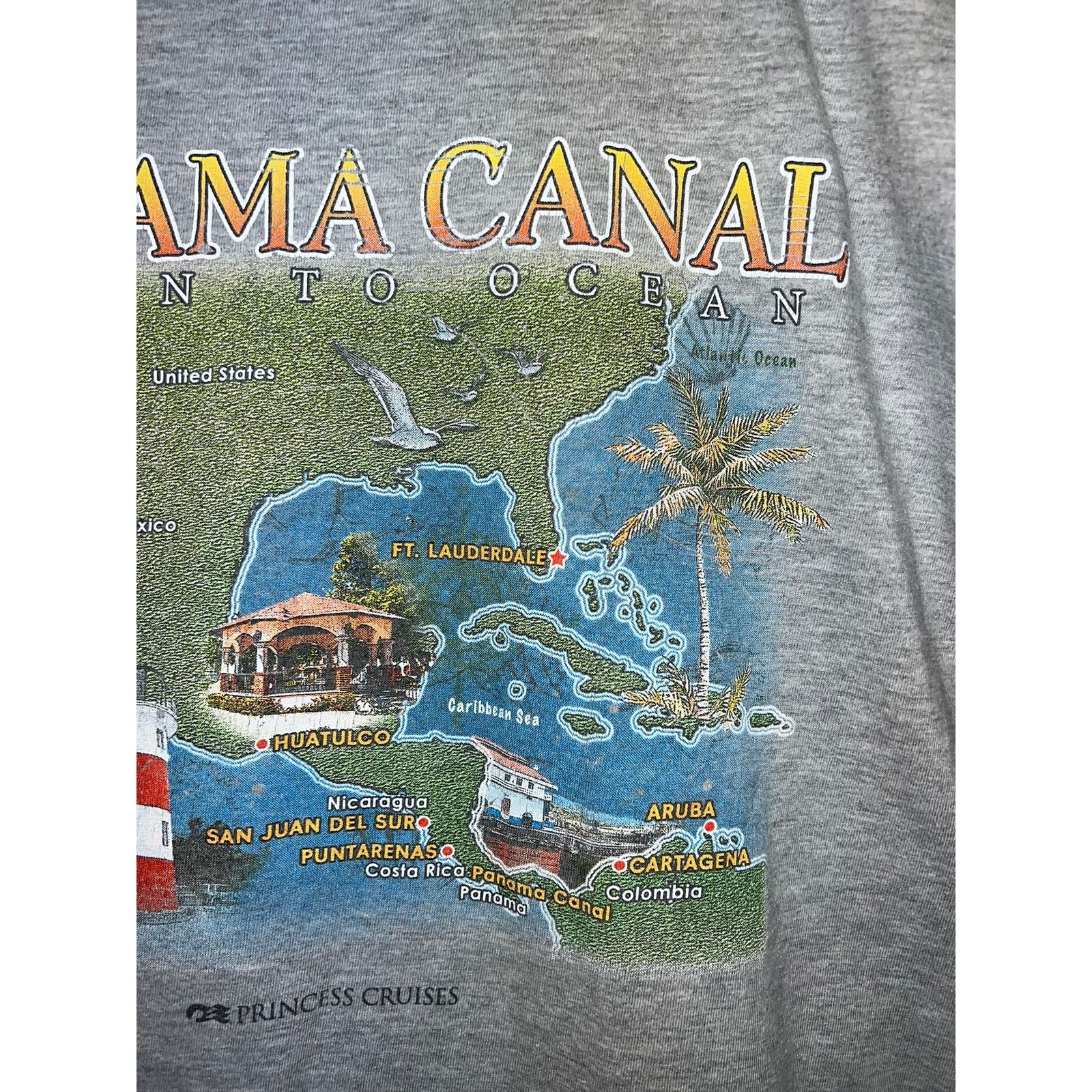 Vintage Princess Cruises Panama Canal Shirt Ocean Graphic Gray Tee 2 Size US XXL / EU 58 / 5 - 8 Thumbnail
