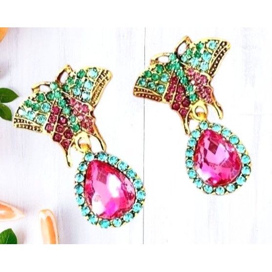 Handmade Butterfly Earrings Rhinestones Drop Dangle Crystal Accents A Size ONE SIZE - 2 Thumbnail