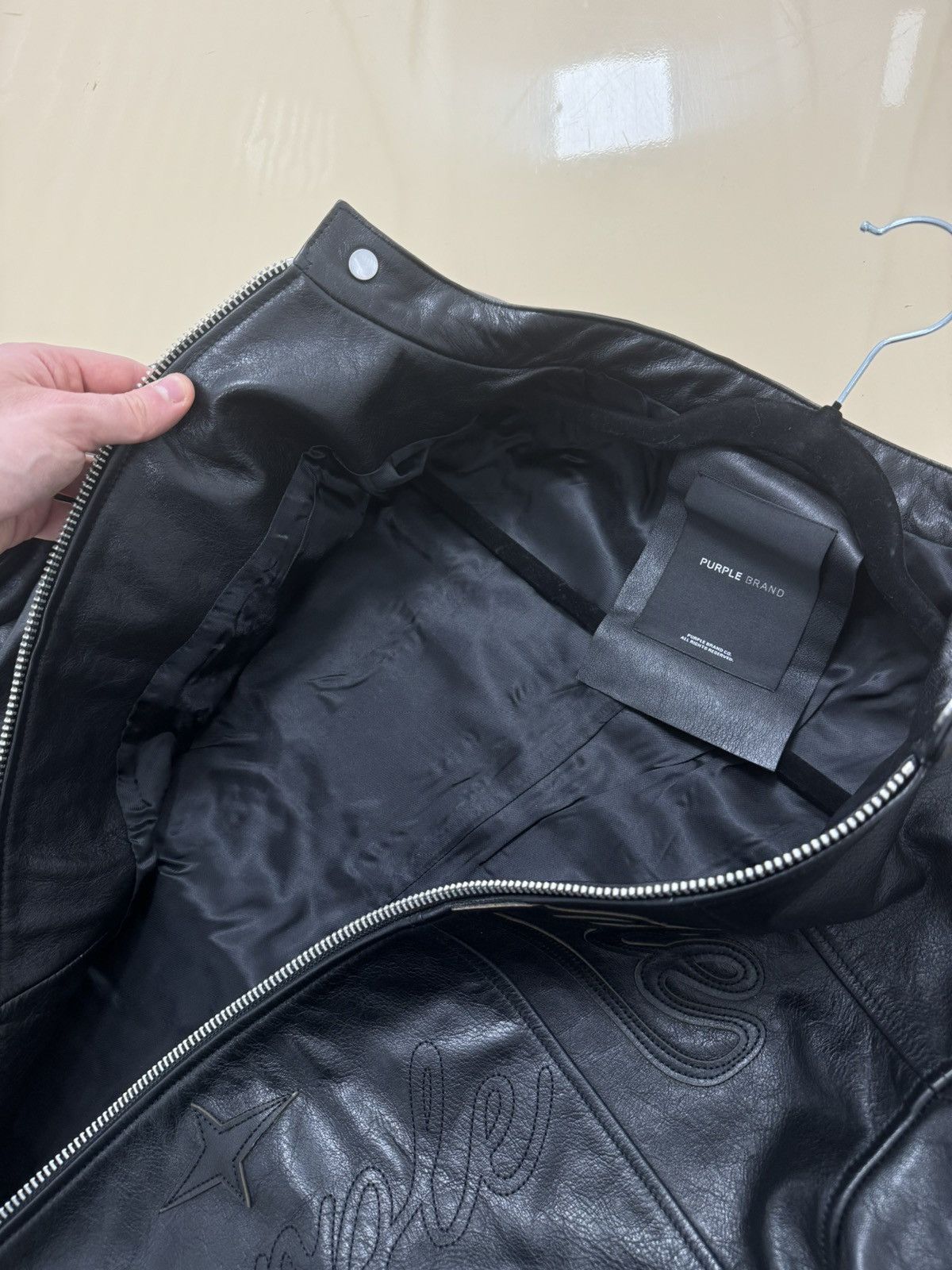 Purple Brand PURPLE Leather Zip Moto Jacket Black Size US M / EU 48-50 / 2 - 6 Thumbnail