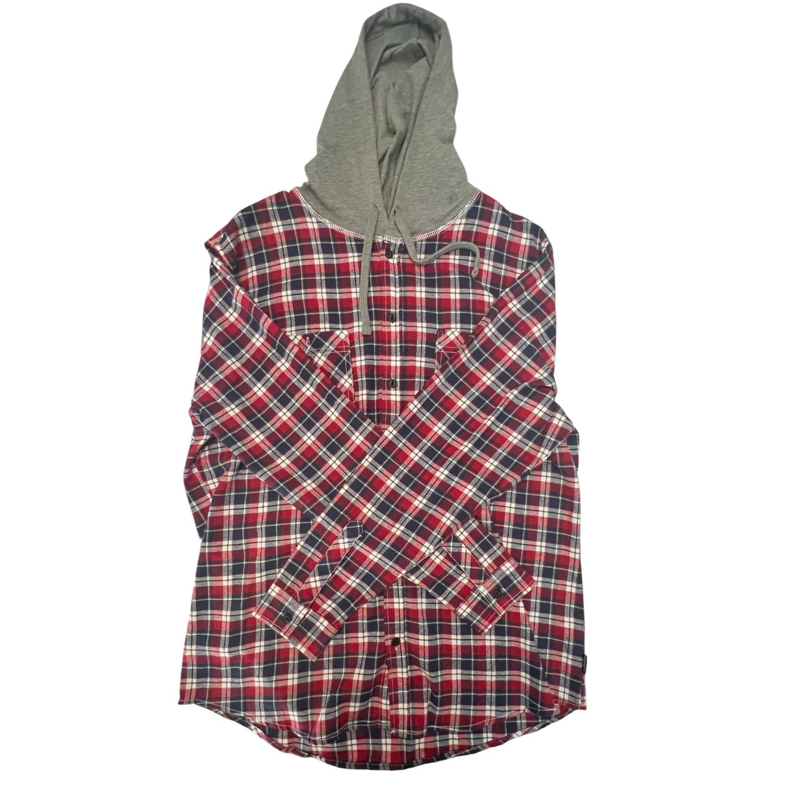 UNIONBAY UNIONBAY Men’s XL Flannel Shirt Hoodie Red Plaid Button Down Size US XL / EU 56 / 4 - 7 Thumbnail