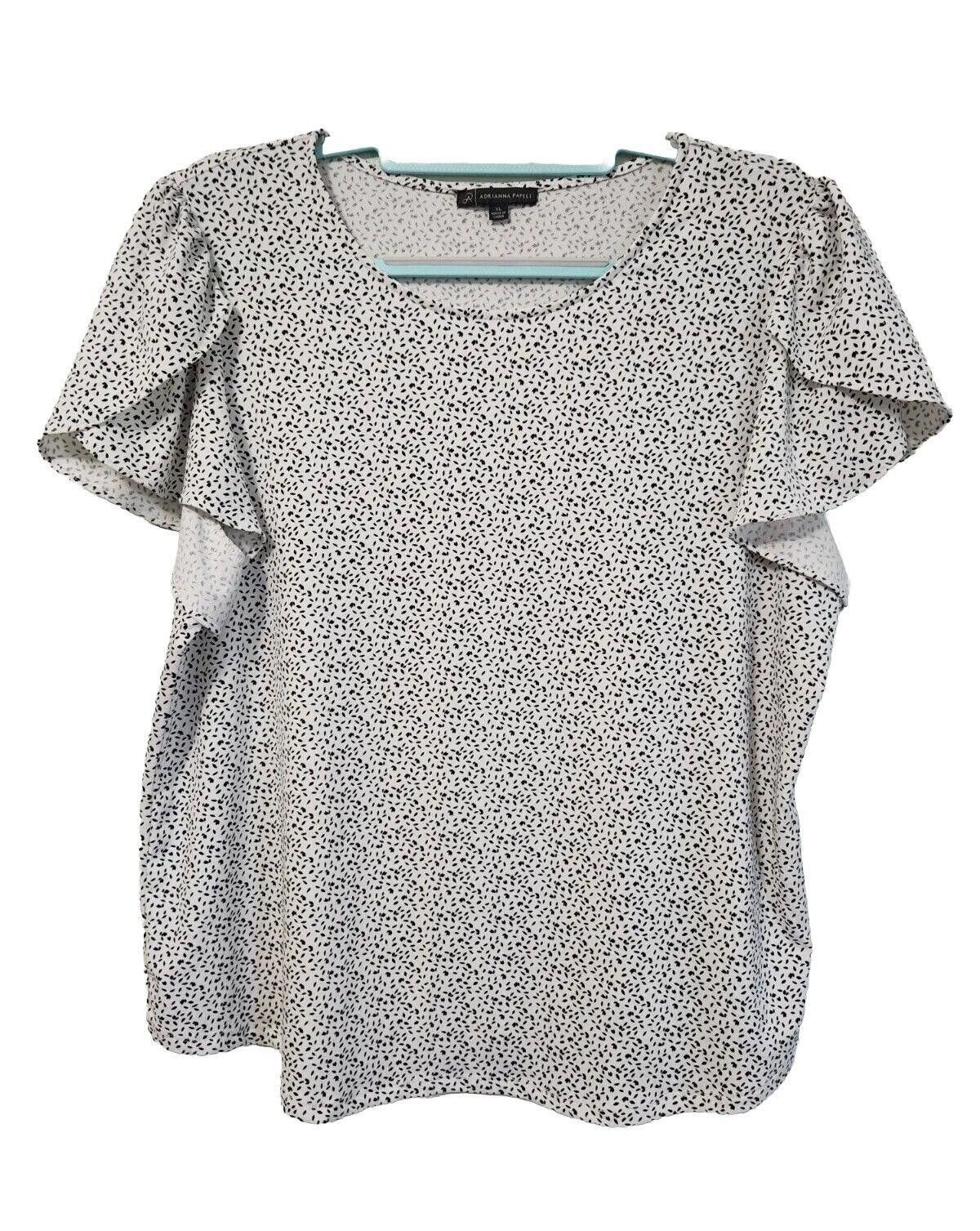 Designer Adrianna Papell Top XL Polka Dot Flutter SS Blouse White XL Size XL / US 12-14 / IT 48-50 - 2 Thumbnail