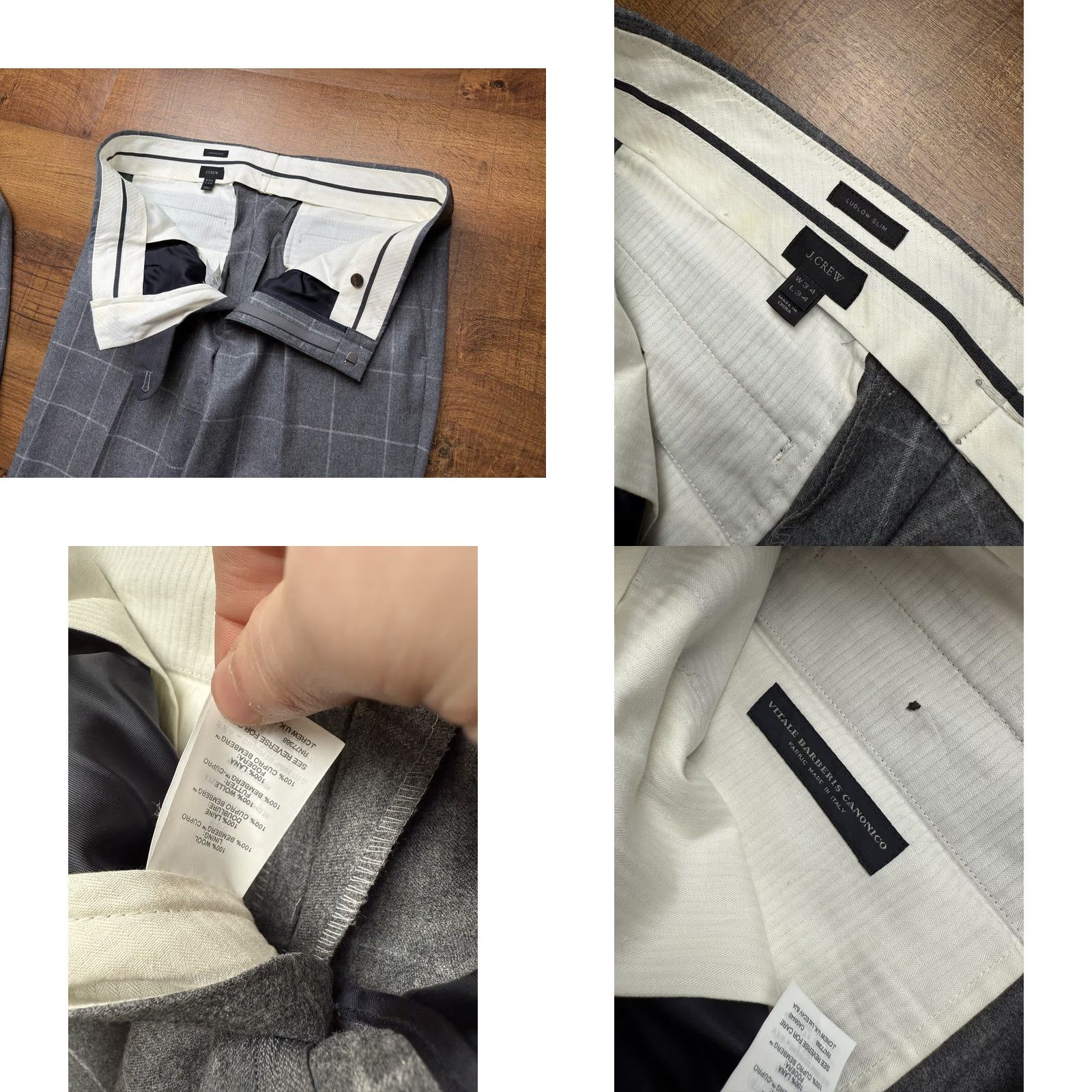 J.Crew J. Crew Ludlow Barberis Canonico Italy Dual Vent 2 Piece Suit 40R Gray Wool Windowpane Slim 40 Mens Size 34R - 9 Thumbnail
